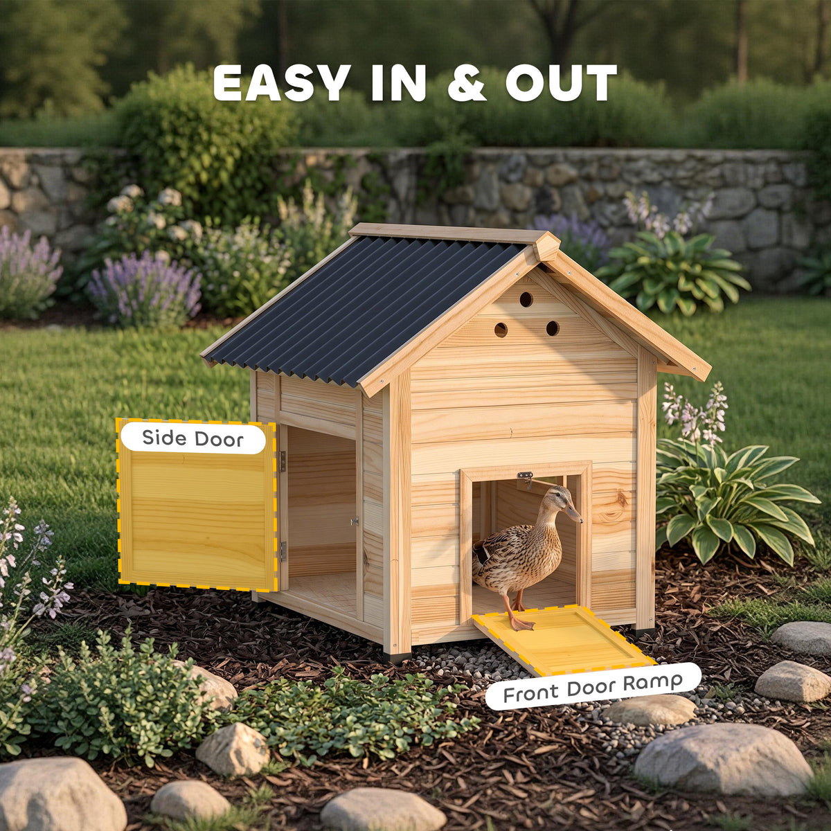 Wooden Duck House - Natural Fir Wood Coop with Openable Roof-Small Animals-DECOROLALA