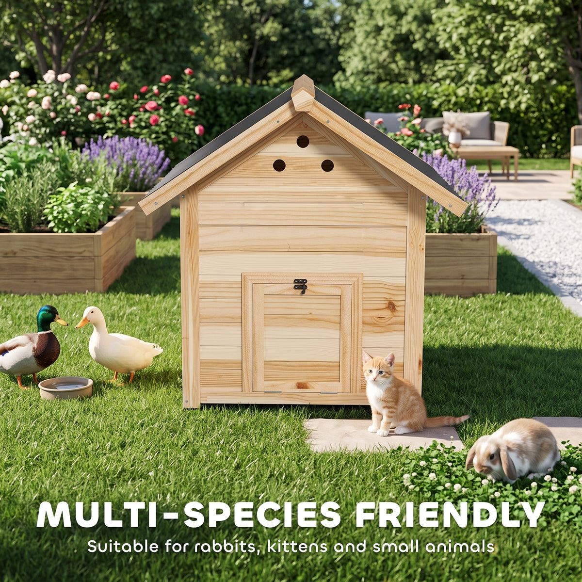 Wooden Duck House - Natural Fir Wood Coop with Openable Roof-Small Animals-DECOROLALA
