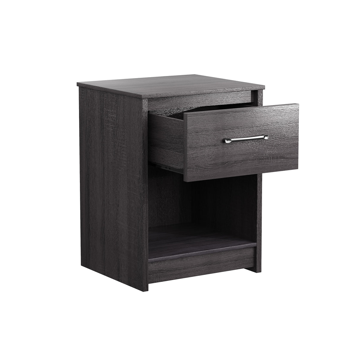 Wooden End Side Table Nightstand with Drawer Storage Shelf-Black-Nightstands-DECOROLALA