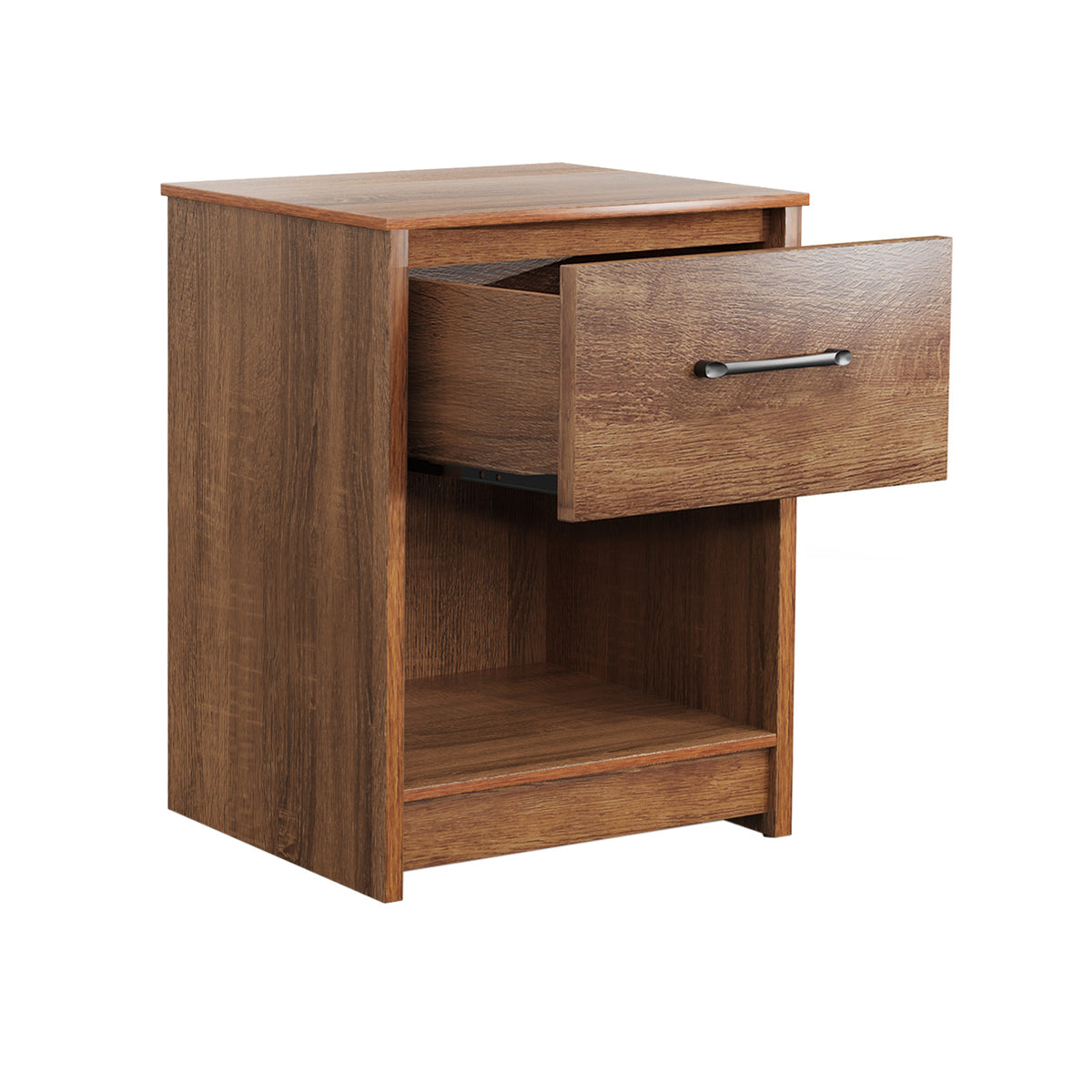 Wooden End Side Table Nightstand with Drawer Storage Shelf-Brown-Nightstands-DECOROLALA