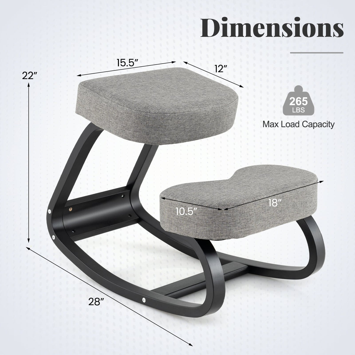 Wooden Ergonomic Rocking Kneeling Chair with Padded Cushion-Grey-Kneeling Chairs-DECOROLALA