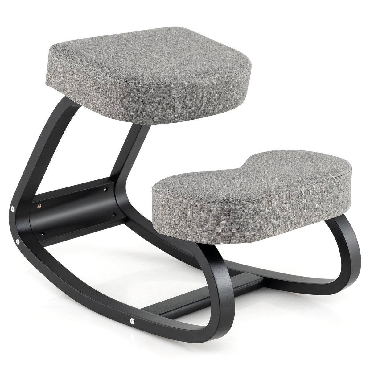 Wooden Ergonomic Rocking Kneeling Chair with Padded Cushion-Grey-Kneeling Chairs-DECOROLALA