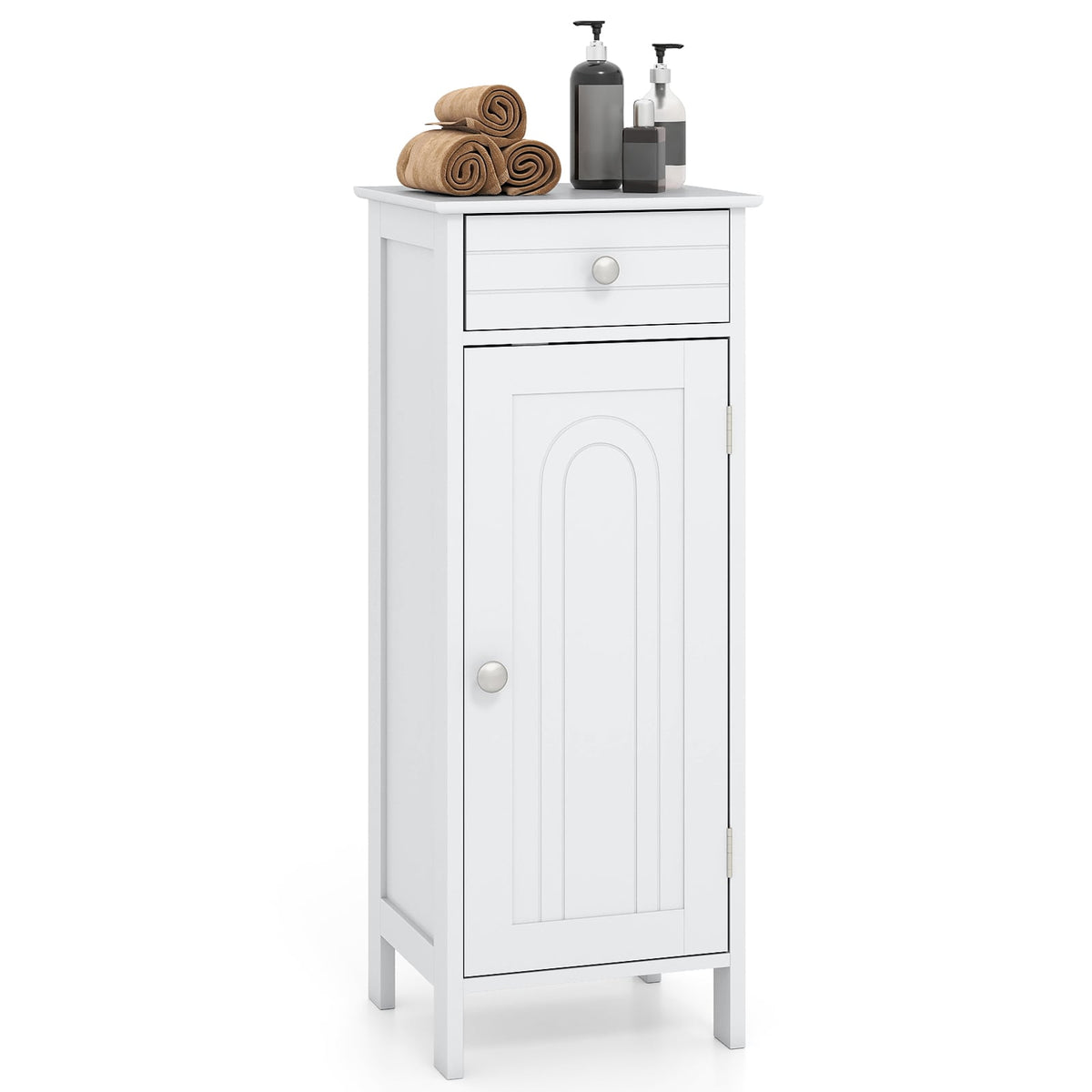 Wooden Floor Cabinet with Drawer and Adjustable Shelf - White-Bathroom Floor Cabinets-DECOROLALA