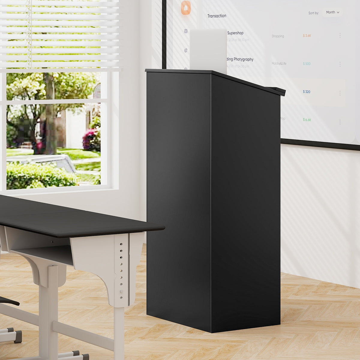 Wooden Floor Standing Podium Speaking Lectern-Black-Laptop Tables & Printer Stands-DECOROLALA