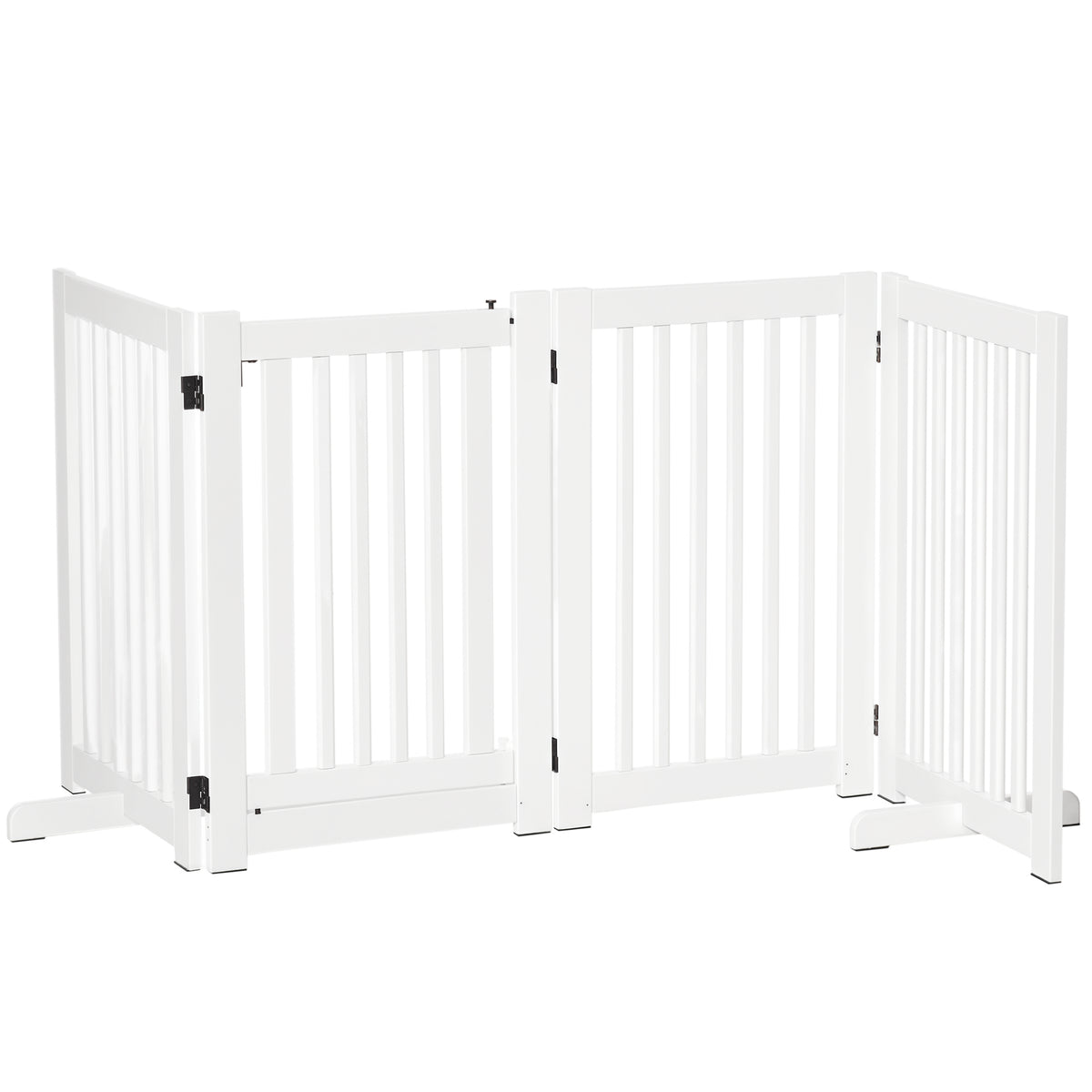 Wooden Foldable Pet Gate with Door - White 4-Panel MDF Barrier-Dogs-DECOROLALA