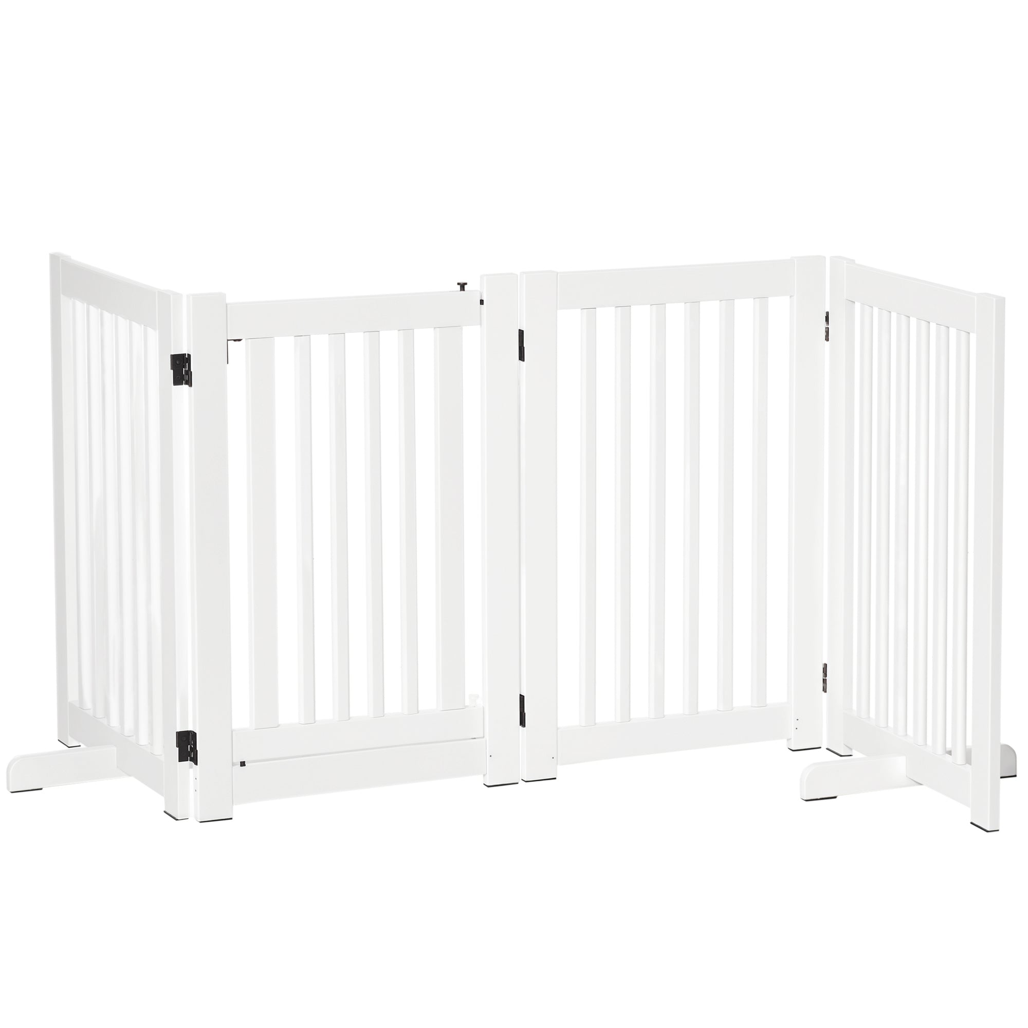 Wooden Foldable Pet Gate with Door - White 4-Panel MDF Barrier-Dogs-DECOROLALA
