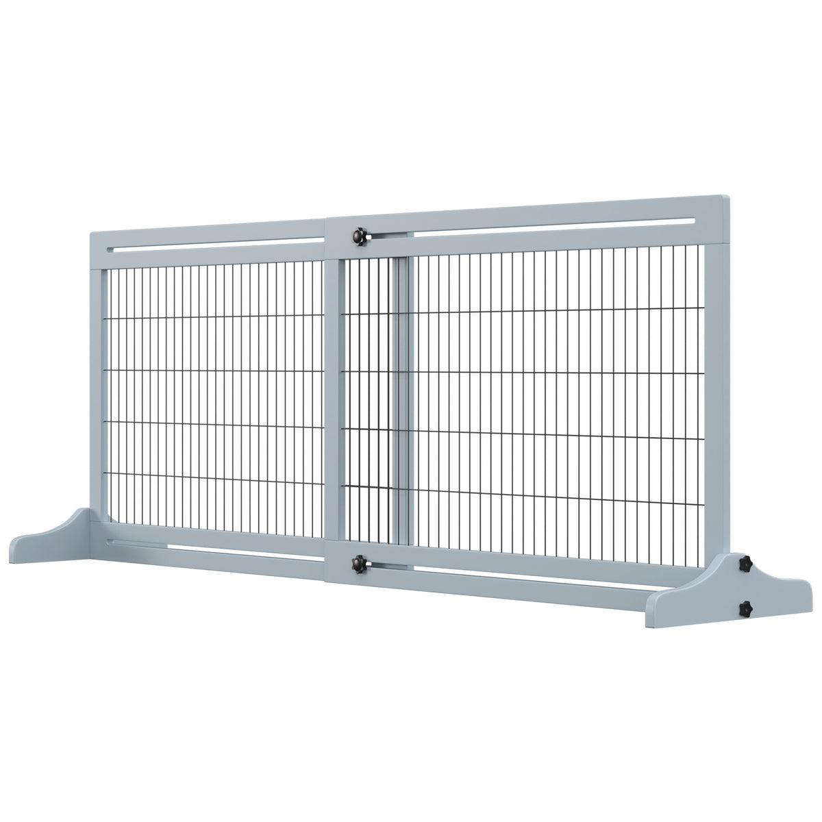 Wooden Freestanding Pet Gate - 41"-71" Adjustable Grey-Blue-Dogs-DECOROLALA