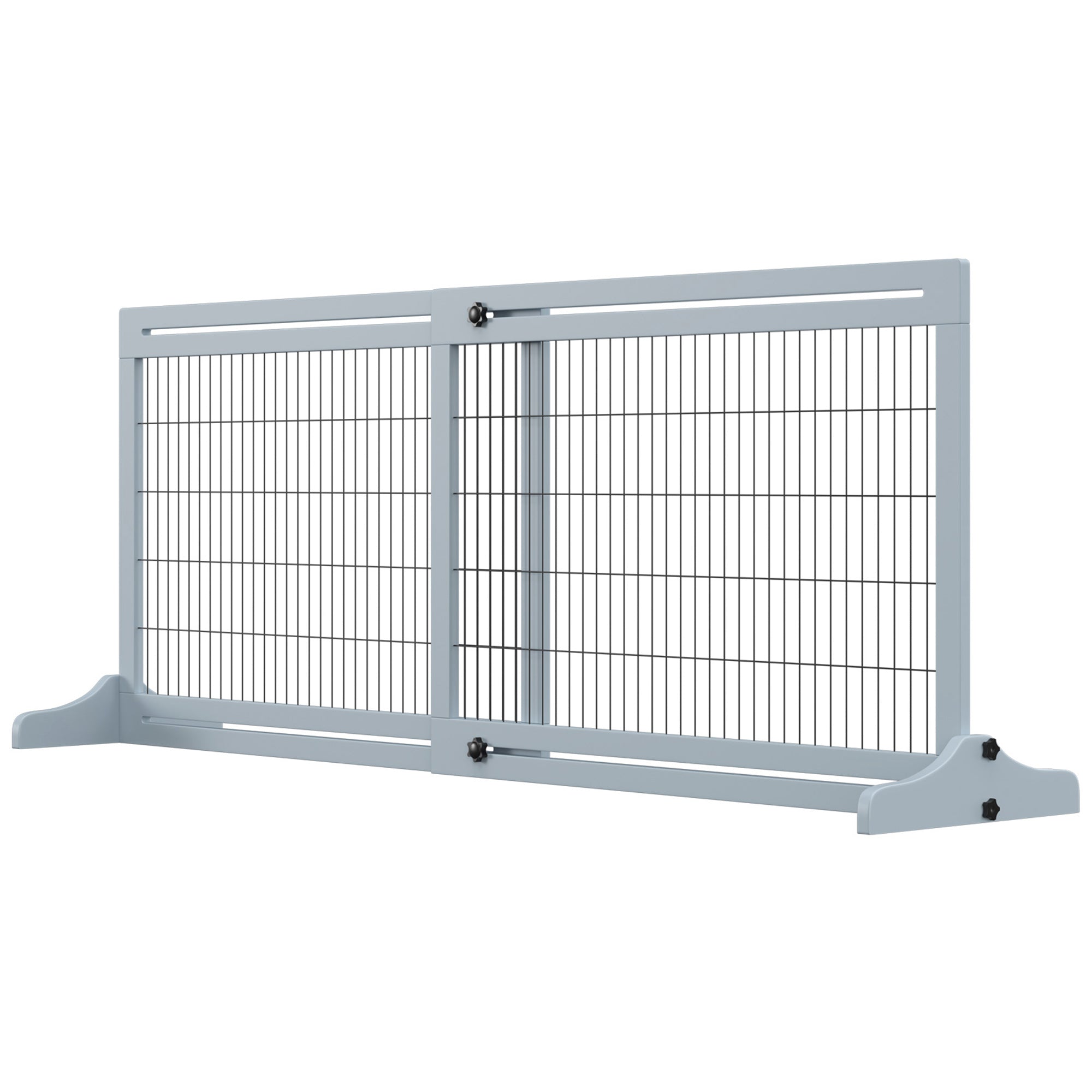 Wooden Freestanding Pet Gate - 41"-71" Adjustable Grey-Blue-Dogs-DECOROLALA
