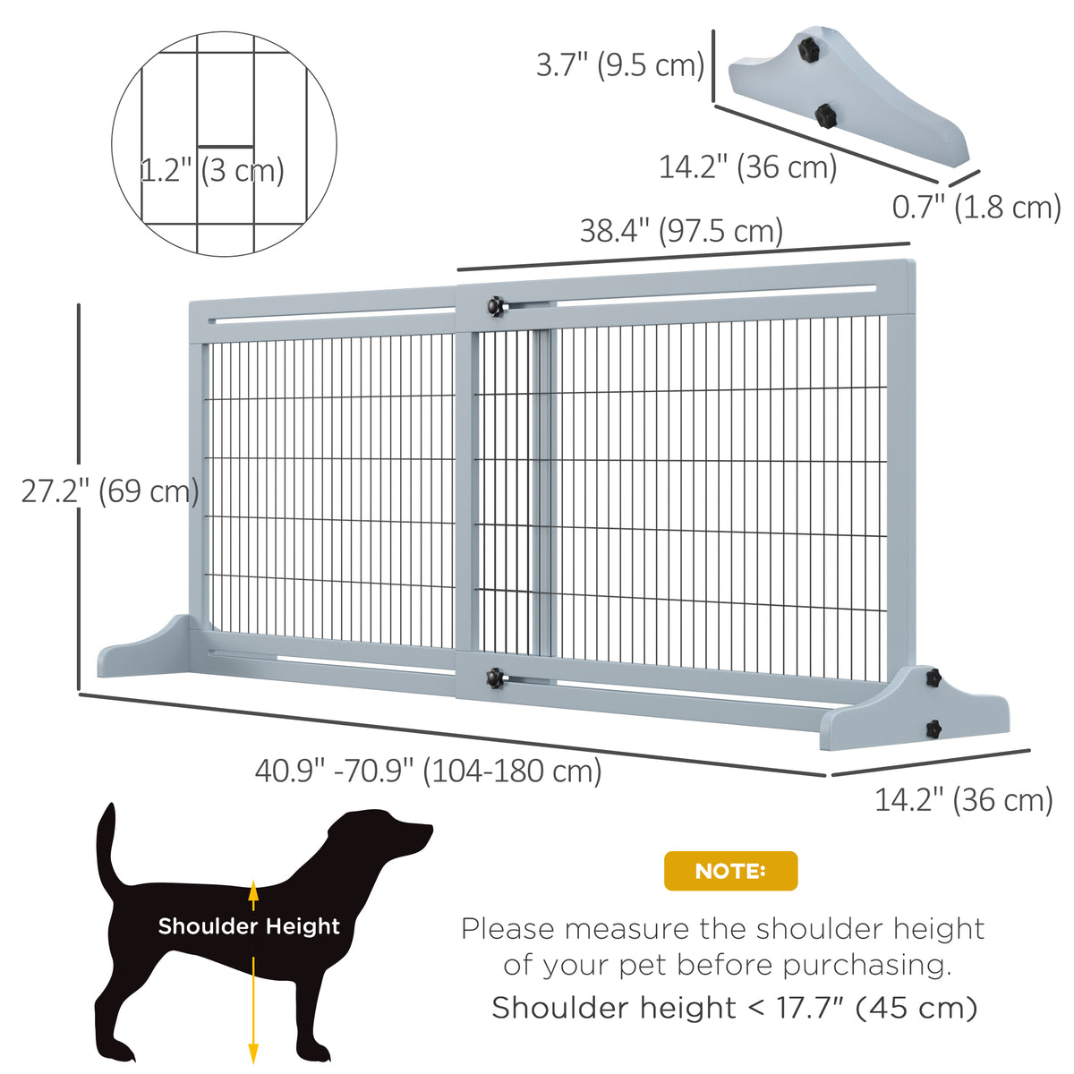 Wooden Freestanding Pet Gate - 41"-71" Adjustable Grey-Blue-Dogs-DECOROLALA