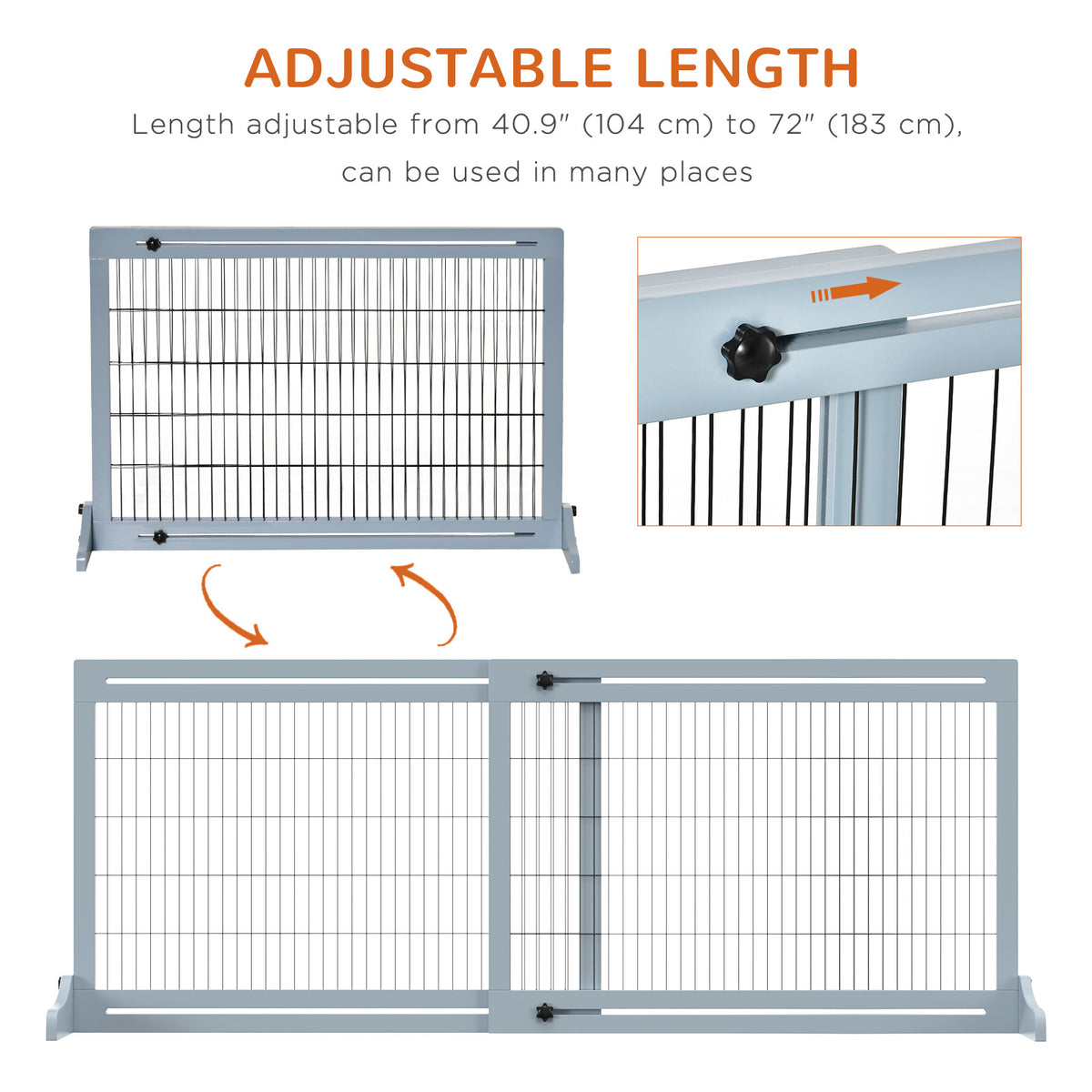 Wooden Freestanding Pet Gate - 41"-71" Adjustable Grey-Blue-Dogs-DECOROLALA