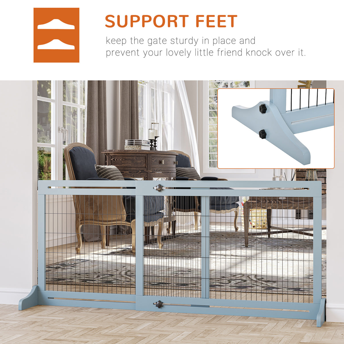 Wooden Freestanding Pet Gate - 41"-71" Adjustable Grey-Blue-Dogs-DECOROLALA