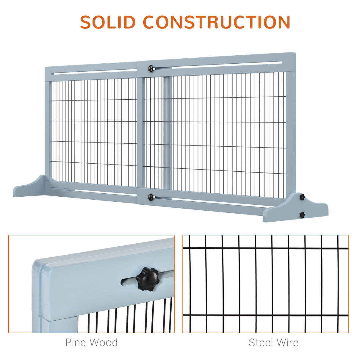 Wooden Freestanding Pet Gate - 41"-71" Adjustable Grey-Blue-Dogs-DECOROLALA