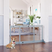Wooden Freestanding Pet Gate - 41"-71" Adjustable Grey-Blue-Dogs-DECOROLALA