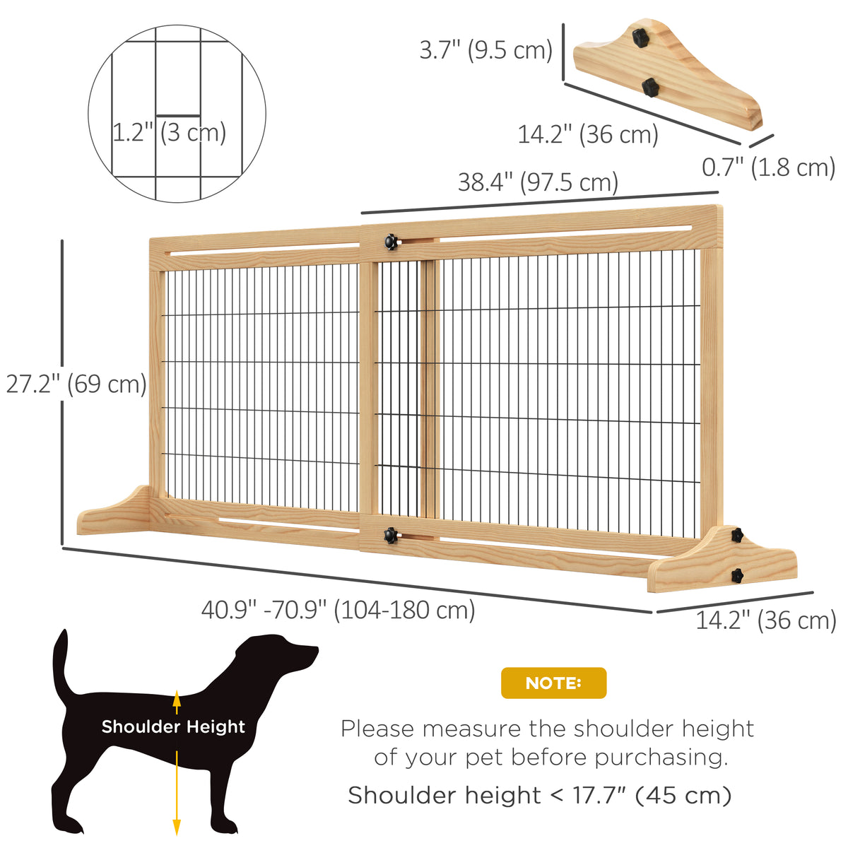 Wooden Freestanding Pet Gate - 41"-71" Adjustable Natural Pine-Dogs-DECOROLALA