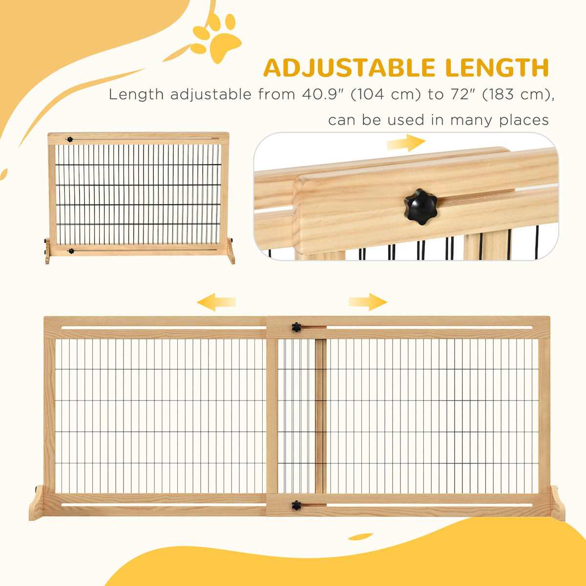 Wooden Freestanding Pet Gate - 41"-71" Adjustable Natural Pine-Dogs-DECOROLALA