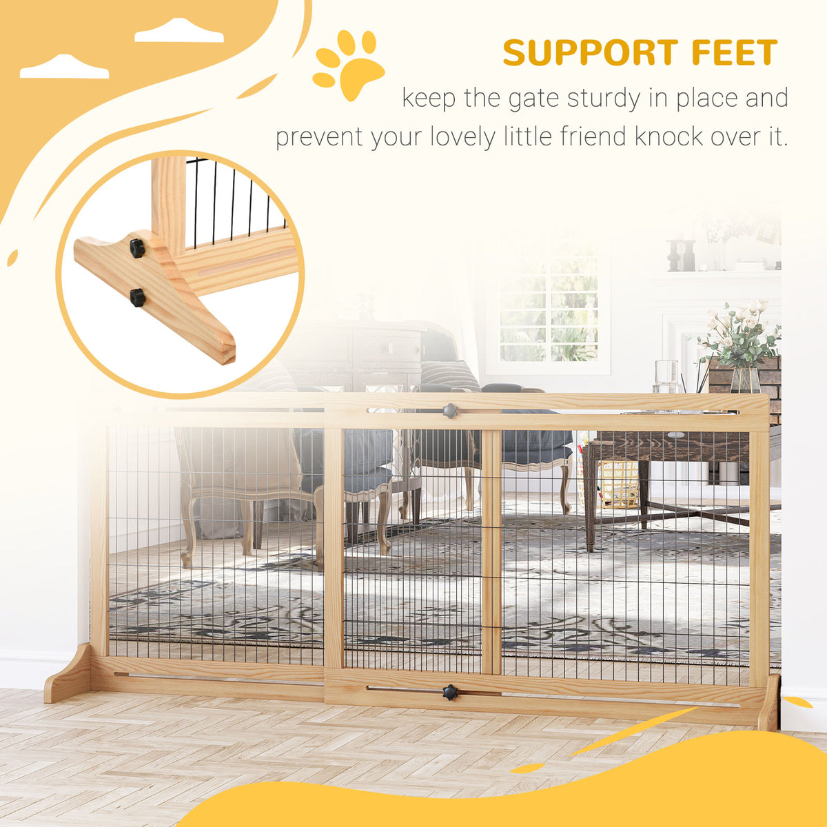 Wooden Freestanding Pet Gate - 41"-71" Adjustable Natural Pine-Dogs-DECOROLALA