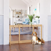 Wooden Freestanding Pet Gate - 41"-71" Adjustable Natural Pine-Dogs-DECOROLALA