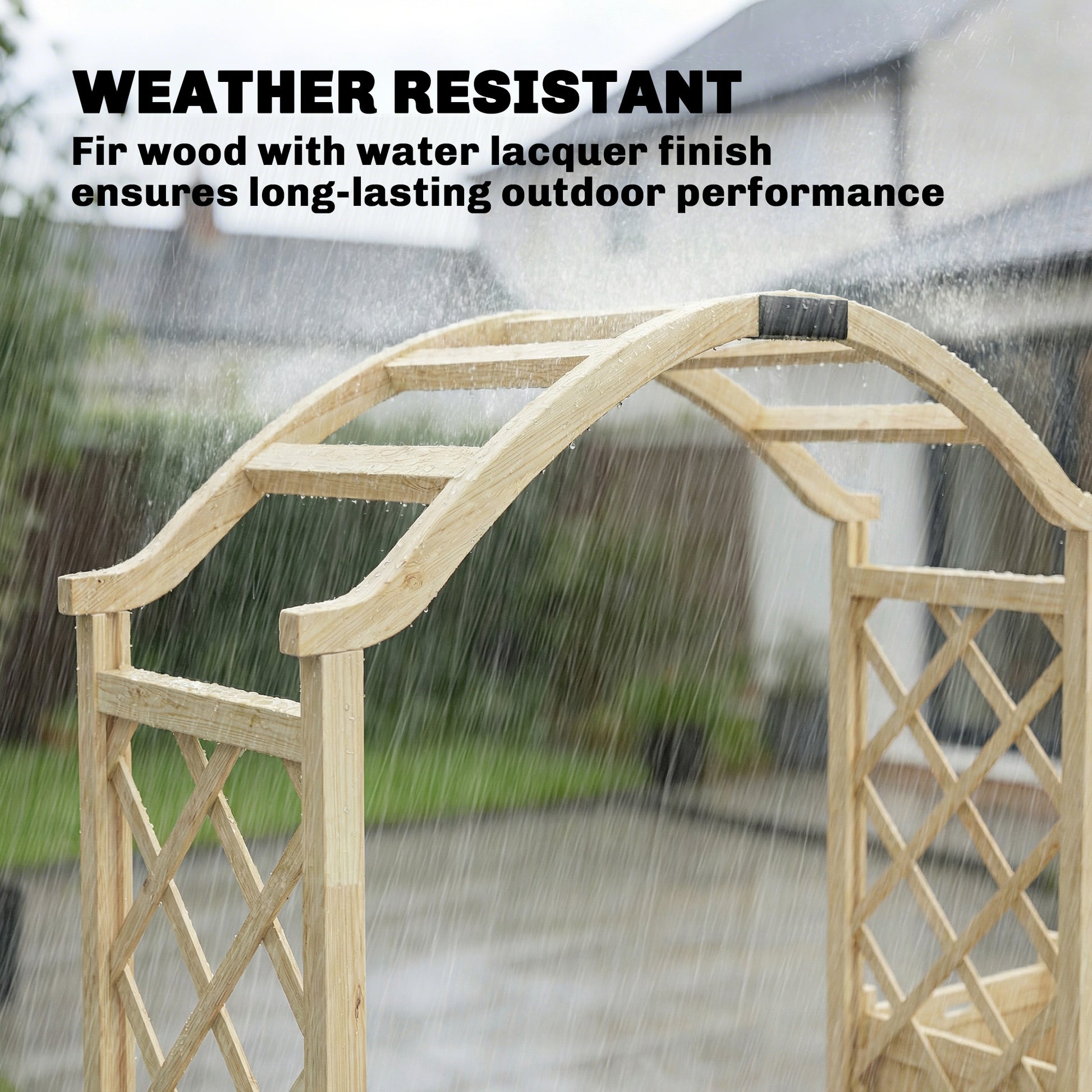 Wooden Garden Arch with 2 Planter Boxes - Natural Fir Wood-DECOROLALA