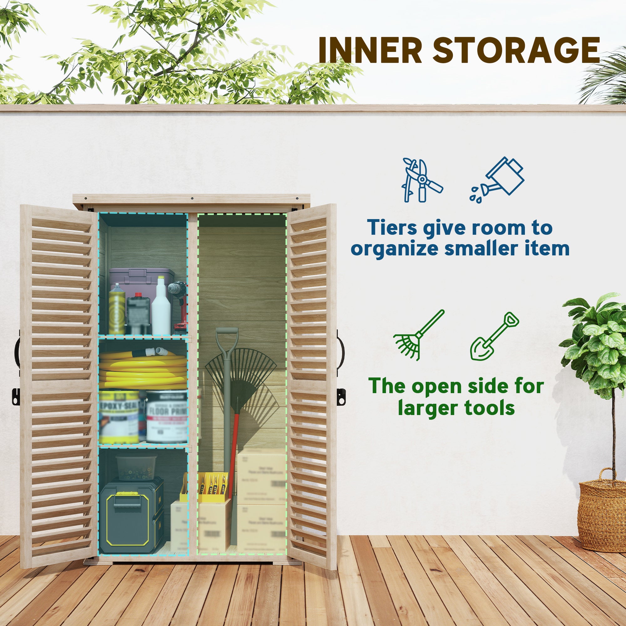Wooden Garden Shed - 30" x 20" x 47" Outdoor Storage Natural-Patio & Garden > Lawn & Garden > Sheds > Outdoor Storage Cabinet-DECOROLALA