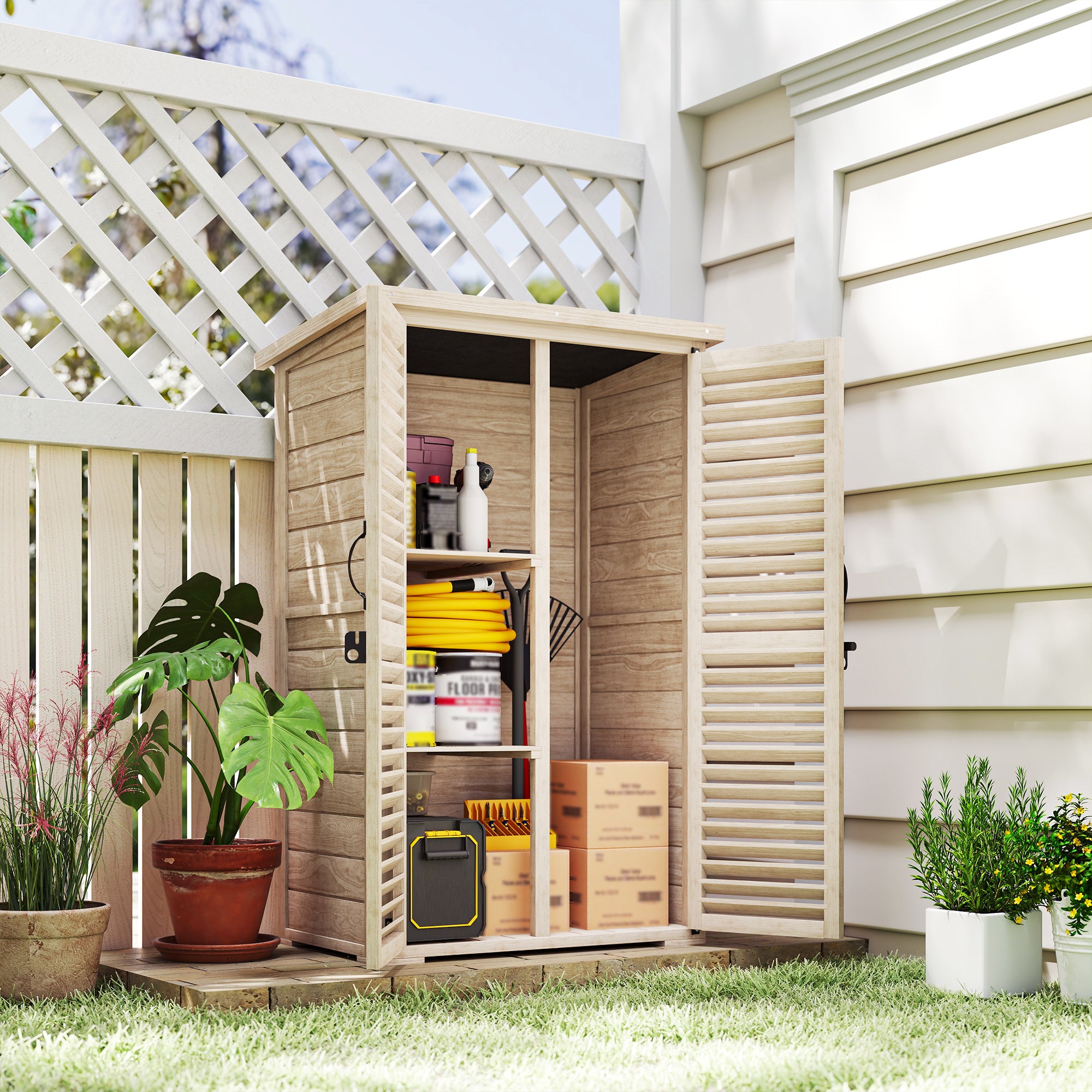 Wooden Garden Shed - 30" x 20" x 47" Outdoor Storage Natural-Patio & Garden > Lawn & Garden > Sheds > Outdoor Storage Cabinet-DECOROLALA