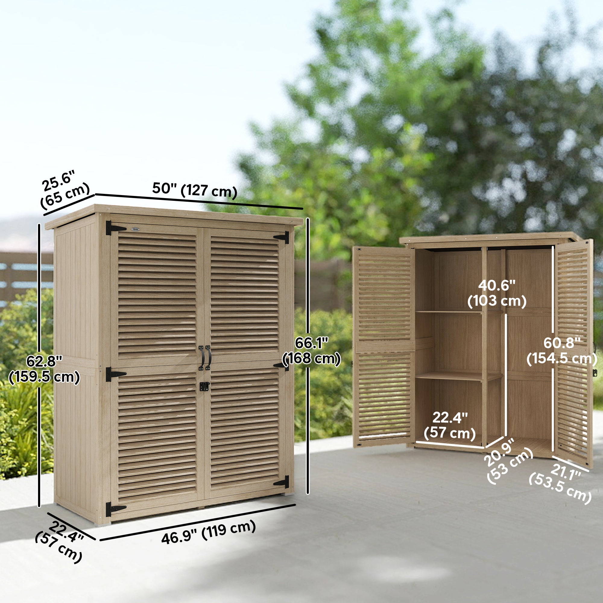 Wooden Garden Shed - 50" x 26" x 66" Outdoor Storage Natural-Patio & Garden > Lawn & Garden > Sheds > Outdoor Storage Cabinet-DECOROLALA
