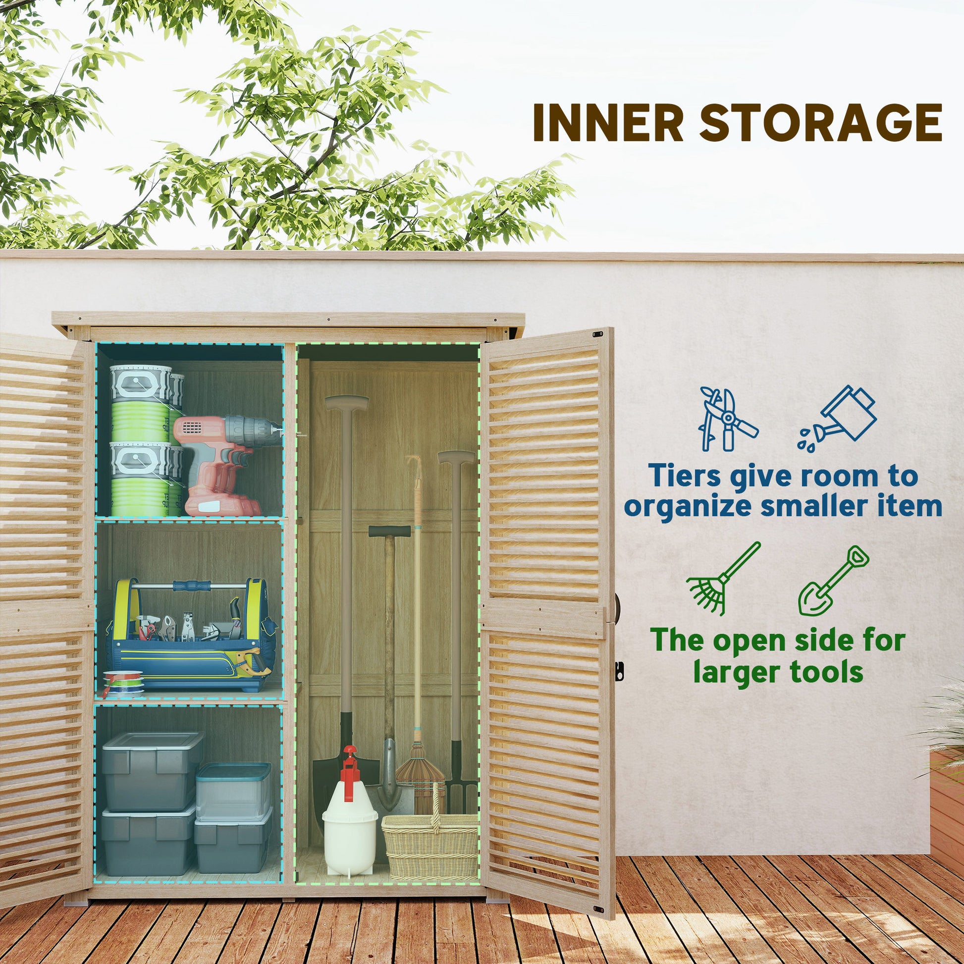 Wooden Garden Shed - 50" x 26" x 66" Outdoor Storage Natural-Patio & Garden > Lawn & Garden > Sheds > Outdoor Storage Cabinet-DECOROLALA