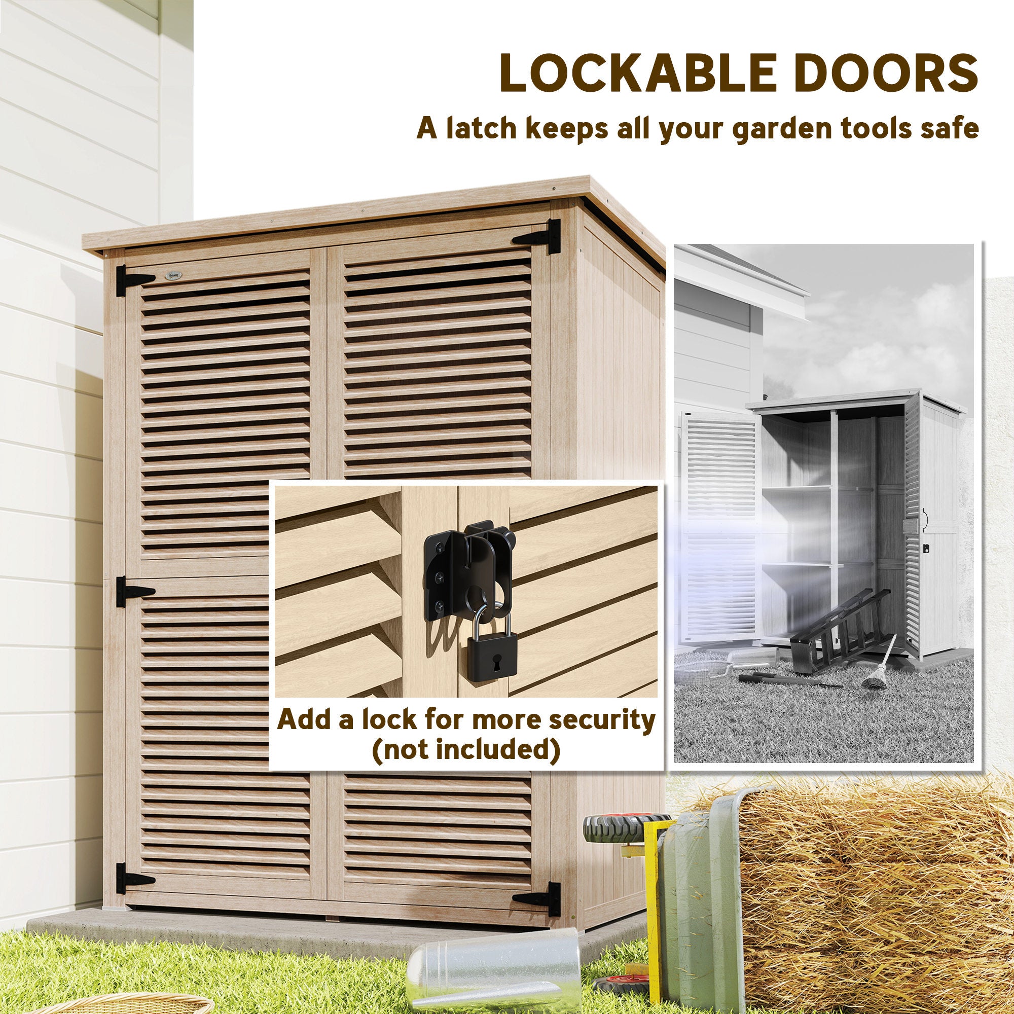Wooden Garden Shed - 50" x 26" x 66" Outdoor Storage Natural-Patio & Garden > Lawn & Garden > Sheds > Outdoor Storage Cabinet-DECOROLALA