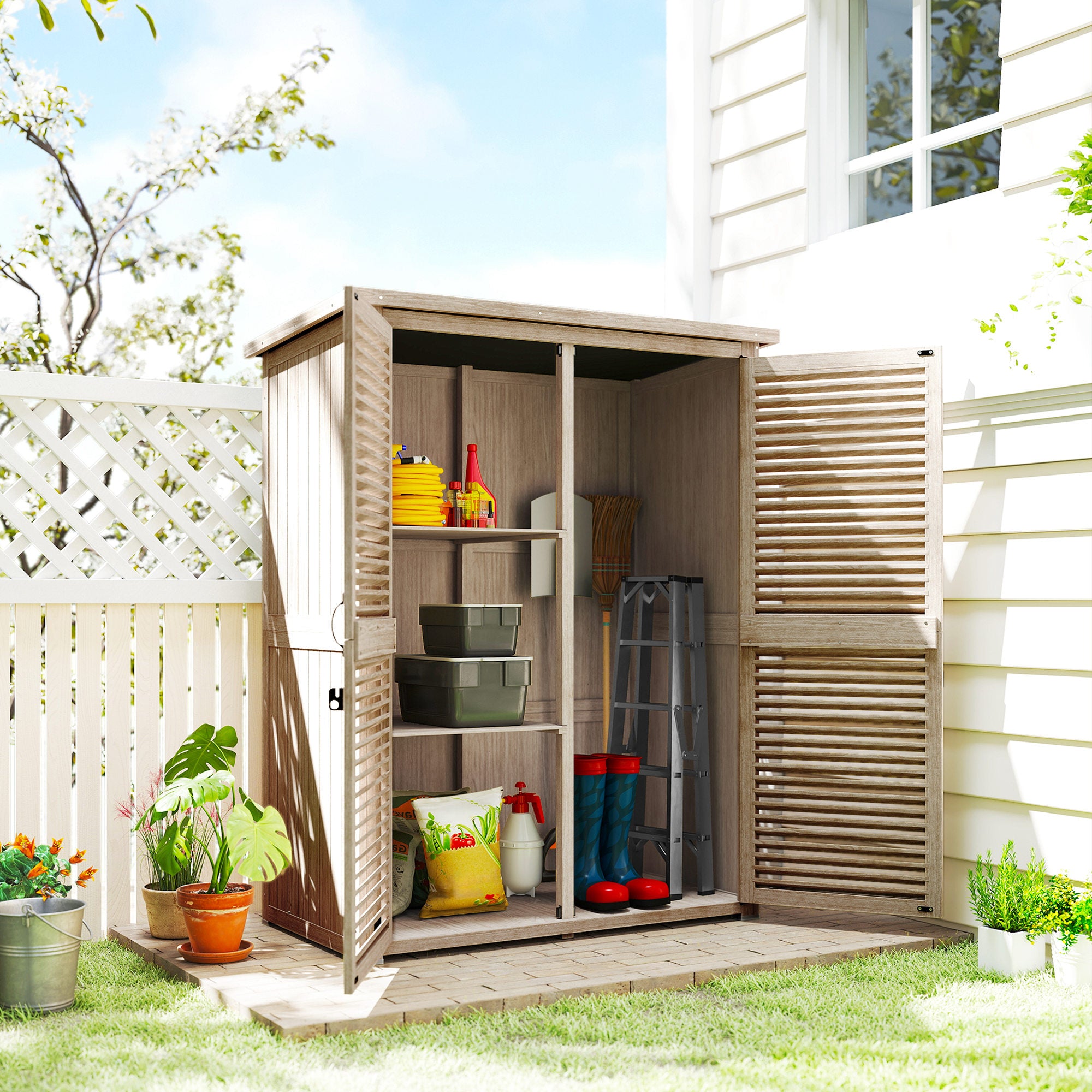 Wooden Garden Shed - 50" x 26" x 66" Outdoor Storage Natural-Patio & Garden > Lawn & Garden > Sheds > Outdoor Storage Cabinet-DECOROLALA
