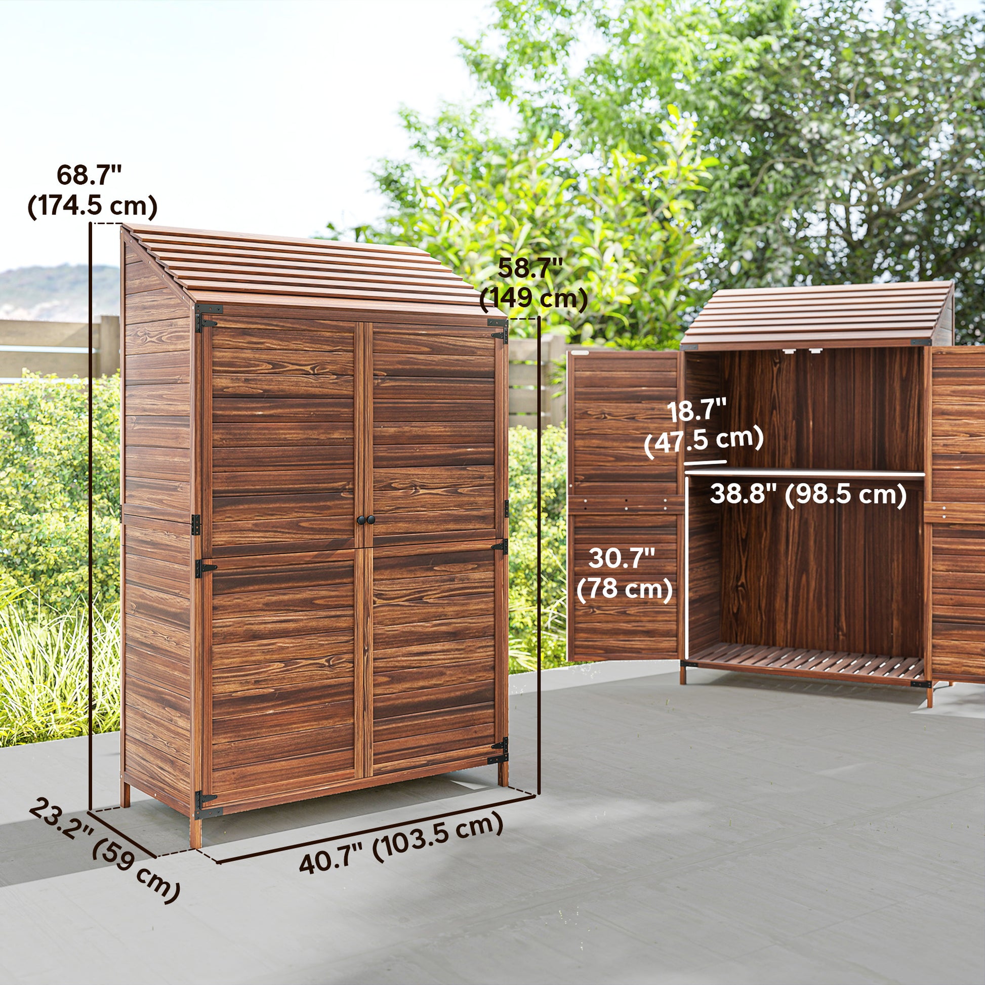 Wooden Garden Storage Shed - 2-Tier Fir Wood Cabinet Brown-Patio & Garden > Lawn & Garden > Sheds > Outdoor Storage Cabinet-DECOROLALA