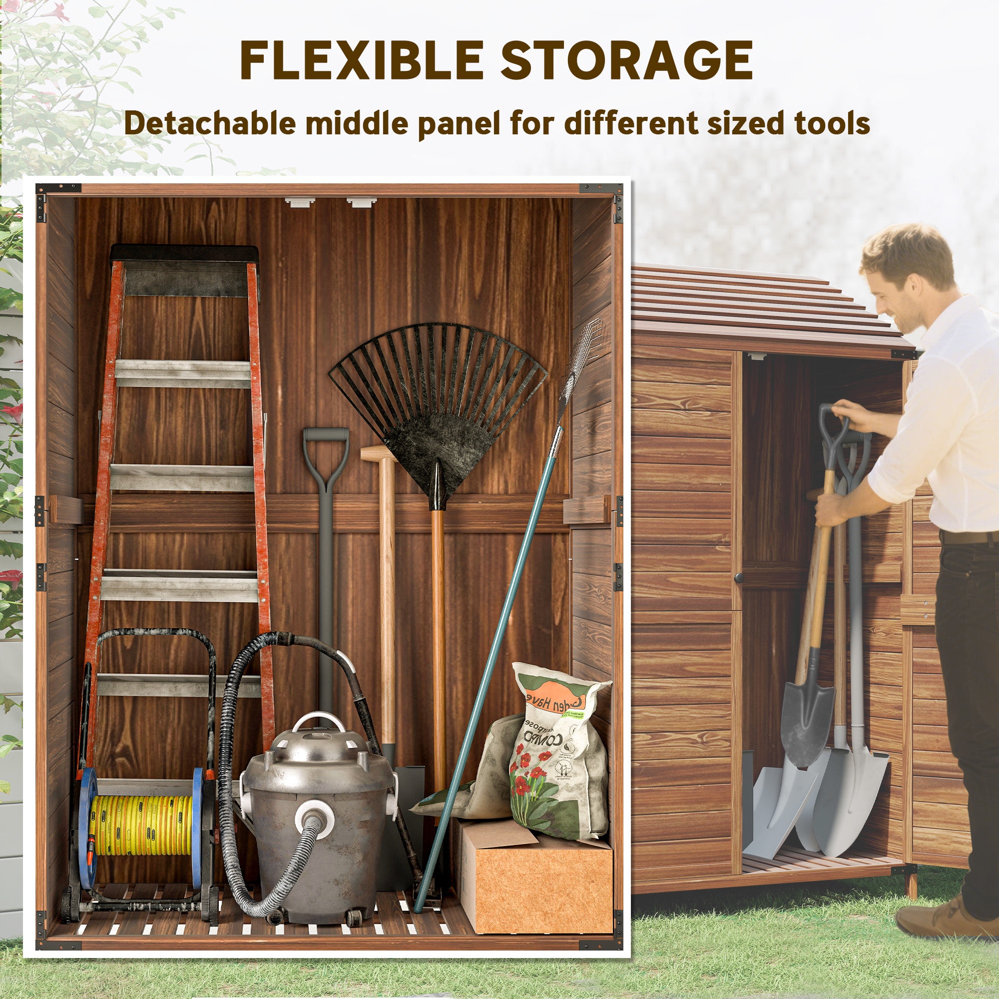 Wooden Garden Storage Shed - 2-Tier Fir Wood Cabinet Brown-Patio & Garden > Lawn & Garden > Sheds > Outdoor Storage Cabinet-DECOROLALA