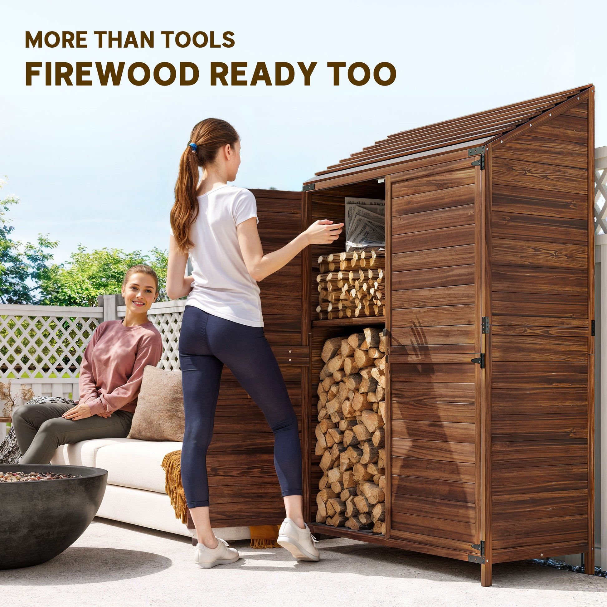 Wooden Garden Storage Shed - 2-Tier Fir Wood Cabinet Brown-Patio & Garden > Lawn & Garden > Sheds > Outdoor Storage Cabinet-DECOROLALA