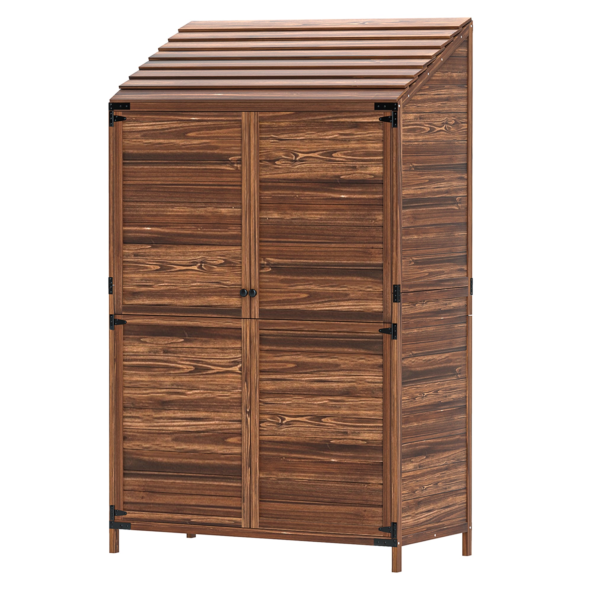 Wooden Garden Storage Shed - 2-Tier Fir Wood Cabinet Brown-Patio & Garden > Lawn & Garden > Sheds > Outdoor Storage Cabinet-DECOROLALA