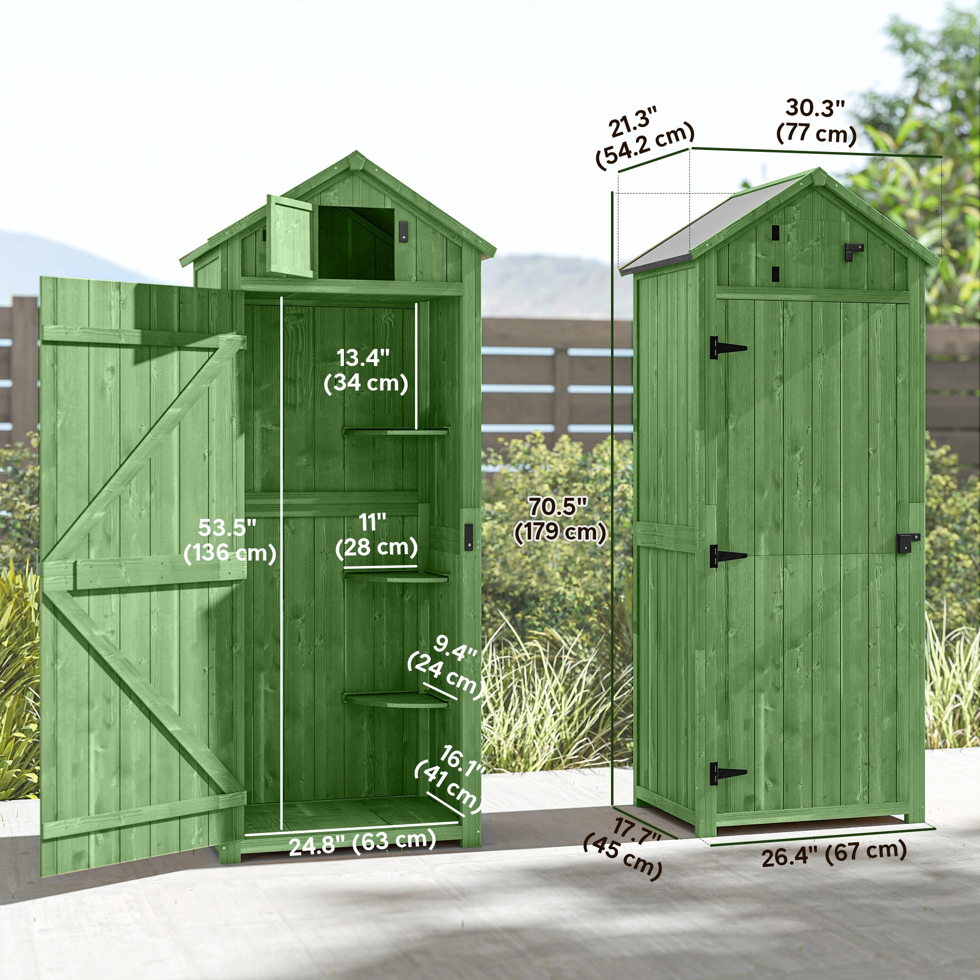 Wooden Garden Storage Shed - 30" x 21" x 71" Green-Patio & Garden > Lawn & Garden > Sheds > Outdoor Storage Cabinet-DECOROLALA