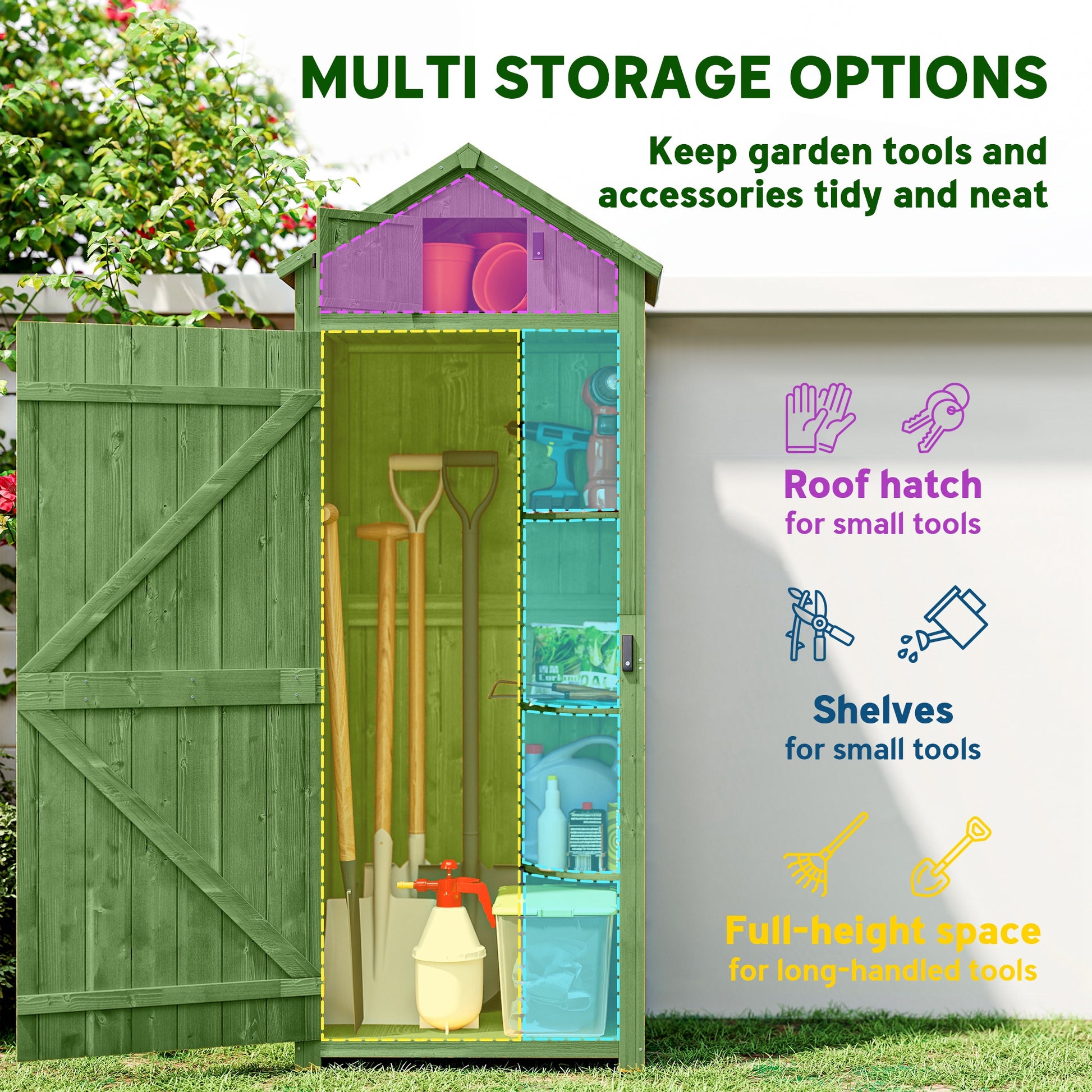 Wooden Garden Storage Shed - 30" x 21" x 71" Green-Patio & Garden > Lawn & Garden > Sheds > Outdoor Storage Cabinet-DECOROLALA