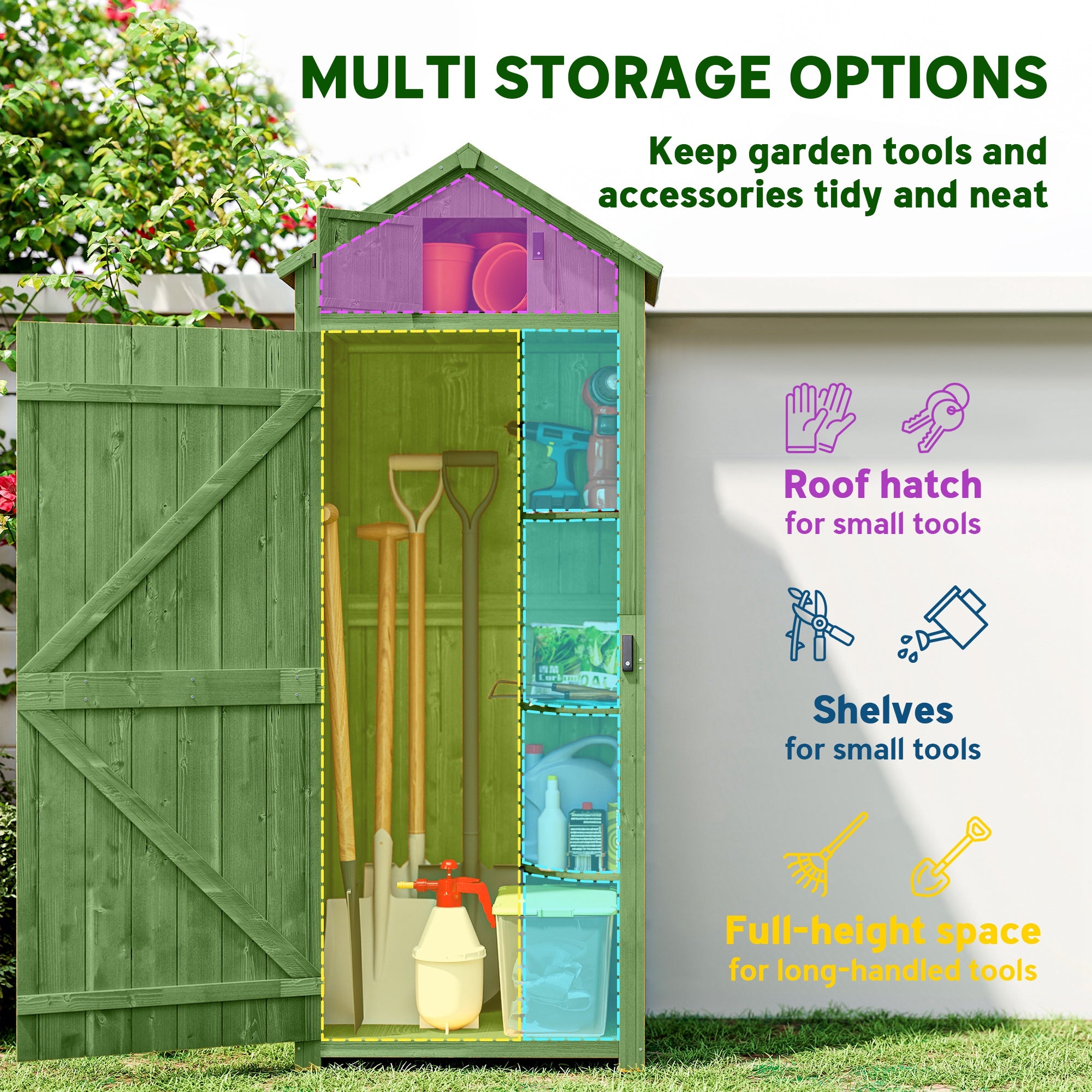 Wooden Garden Storage Shed - 30" x 21" x 71" Green-Patio & Garden > Lawn & Garden > Sheds > Outdoor Storage Cabinet-DECOROLALA