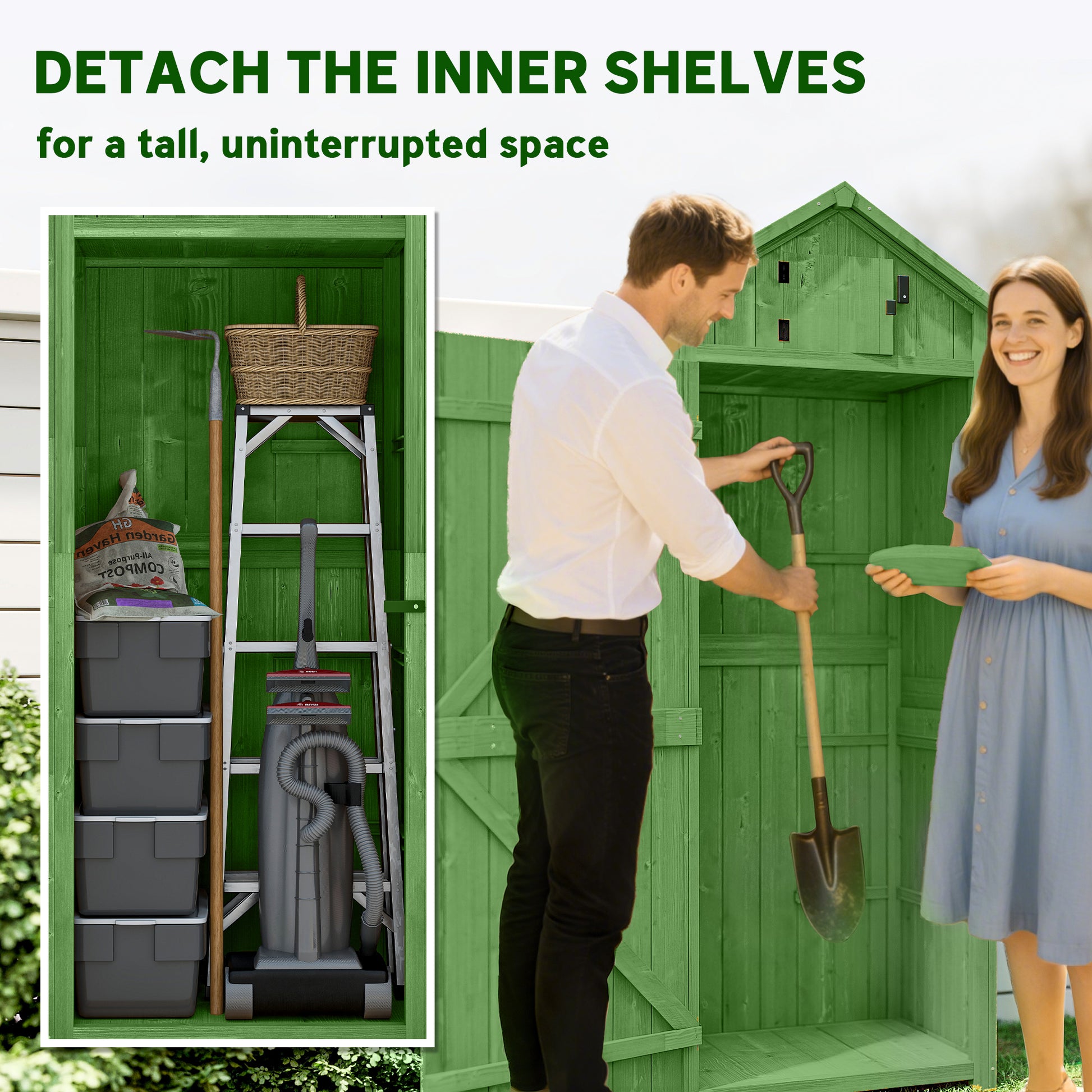 Wooden Garden Storage Shed - 30" x 21" x 71" Green-Patio & Garden > Lawn & Garden > Sheds > Outdoor Storage Cabinet-DECOROLALA