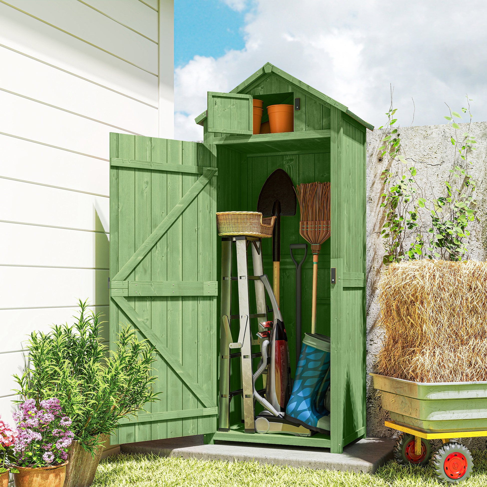 Wooden Garden Storage Shed - 30" x 21" x 71" Green-Patio & Garden > Lawn & Garden > Sheds > Outdoor Storage Cabinet-DECOROLALA