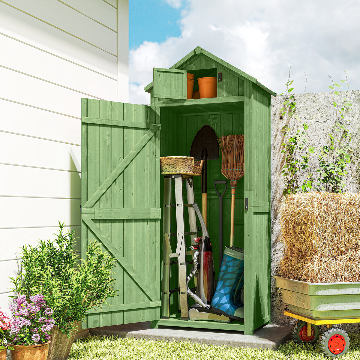 Wooden Garden Storage Shed - 30" x 21" x 71" Green-Patio & Garden > Lawn & Garden > Sheds > Outdoor Storage Cabinet-DECOROLALA