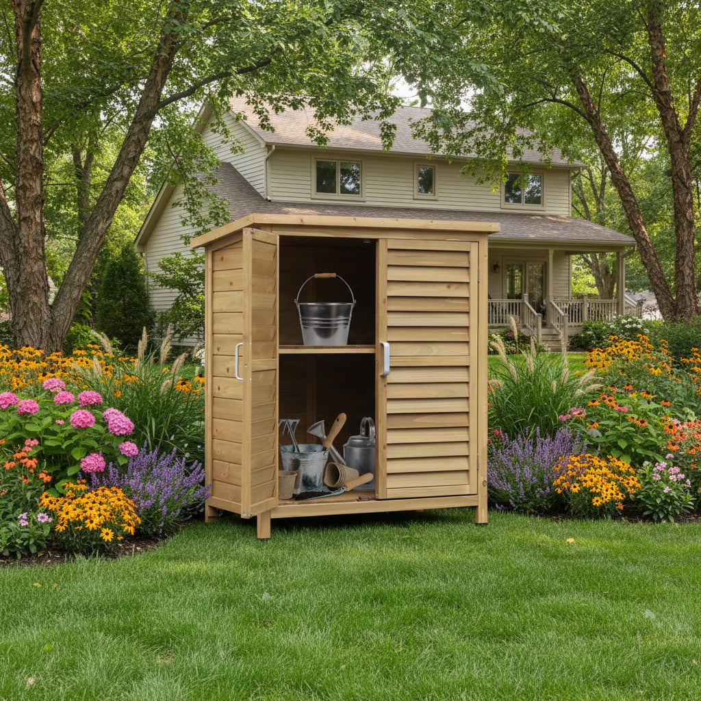 Wooden Garden Storage Shed - 34" x 18" x 38" Natural-Patio & Garden > Lawn & Garden > Sheds > Outdoor Storage Cabinet-DECOROLALA
