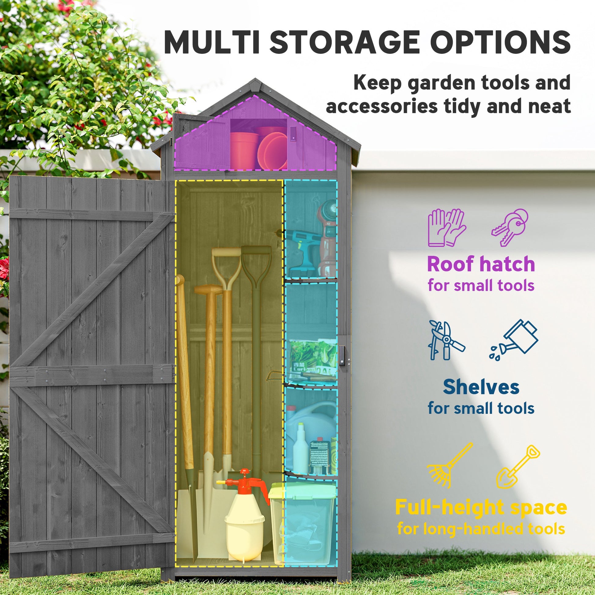 Wooden Garden Storage Shed - 71" Grey Utility Tool House-Patio & Garden > Lawn & Garden > Sheds > Outdoor Storage Cabinet-DECOROLALA
