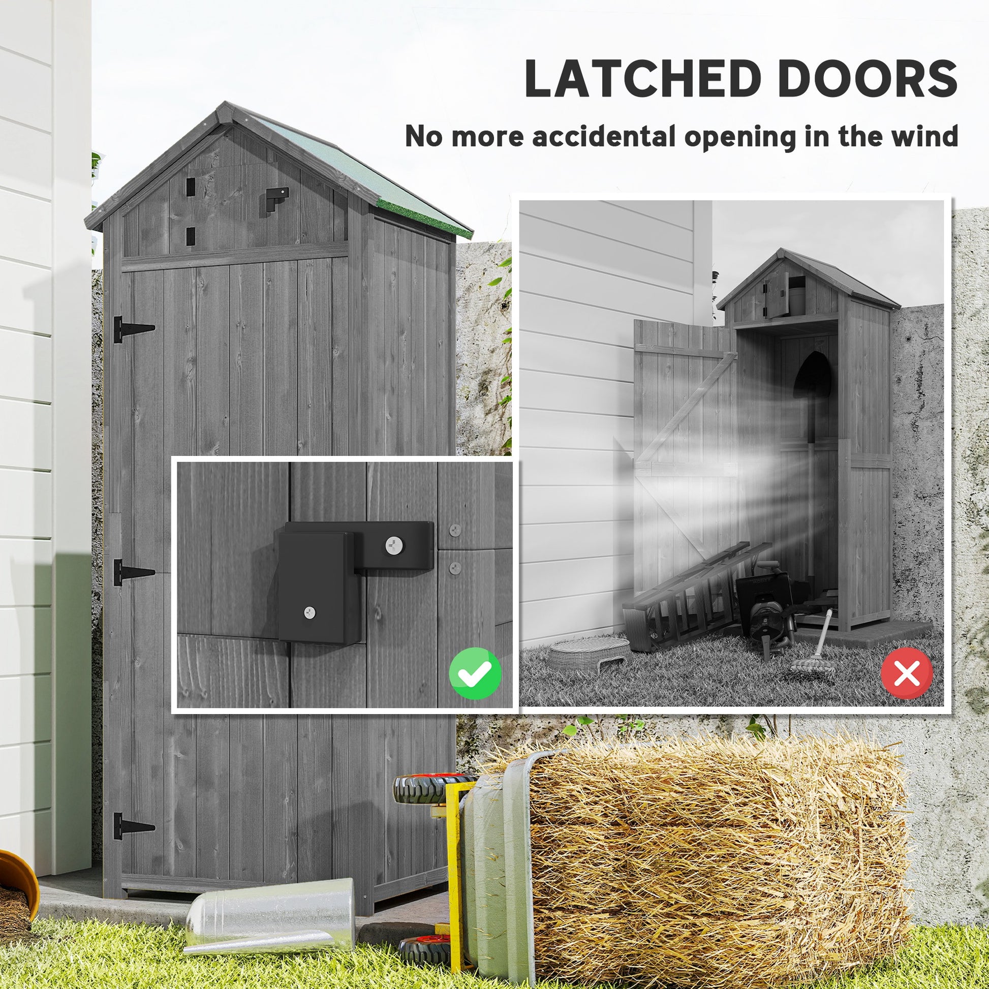 Wooden Garden Storage Shed - 71" Grey Utility Tool House-Patio & Garden > Lawn & Garden > Sheds > Outdoor Storage Cabinet-DECOROLALA