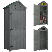 Wooden Garden Storage Shed - 71" Grey Utility Tool House-Patio & Garden > Lawn & Garden > Sheds > Outdoor Storage Cabinet-DECOROLALA