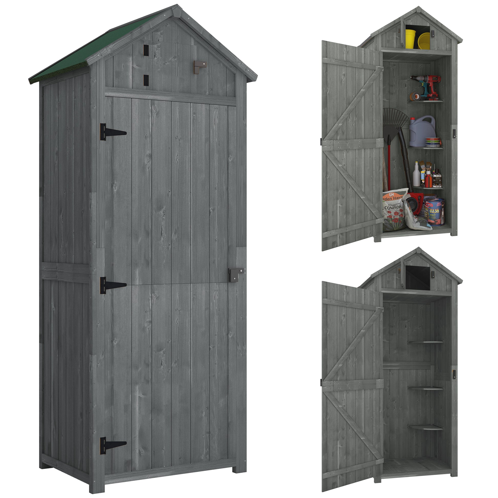 Wooden Garden Storage Shed - 71" Grey Utility Tool House-Patio & Garden > Lawn & Garden > Sheds > Outdoor Storage Cabinet-DECOROLALA