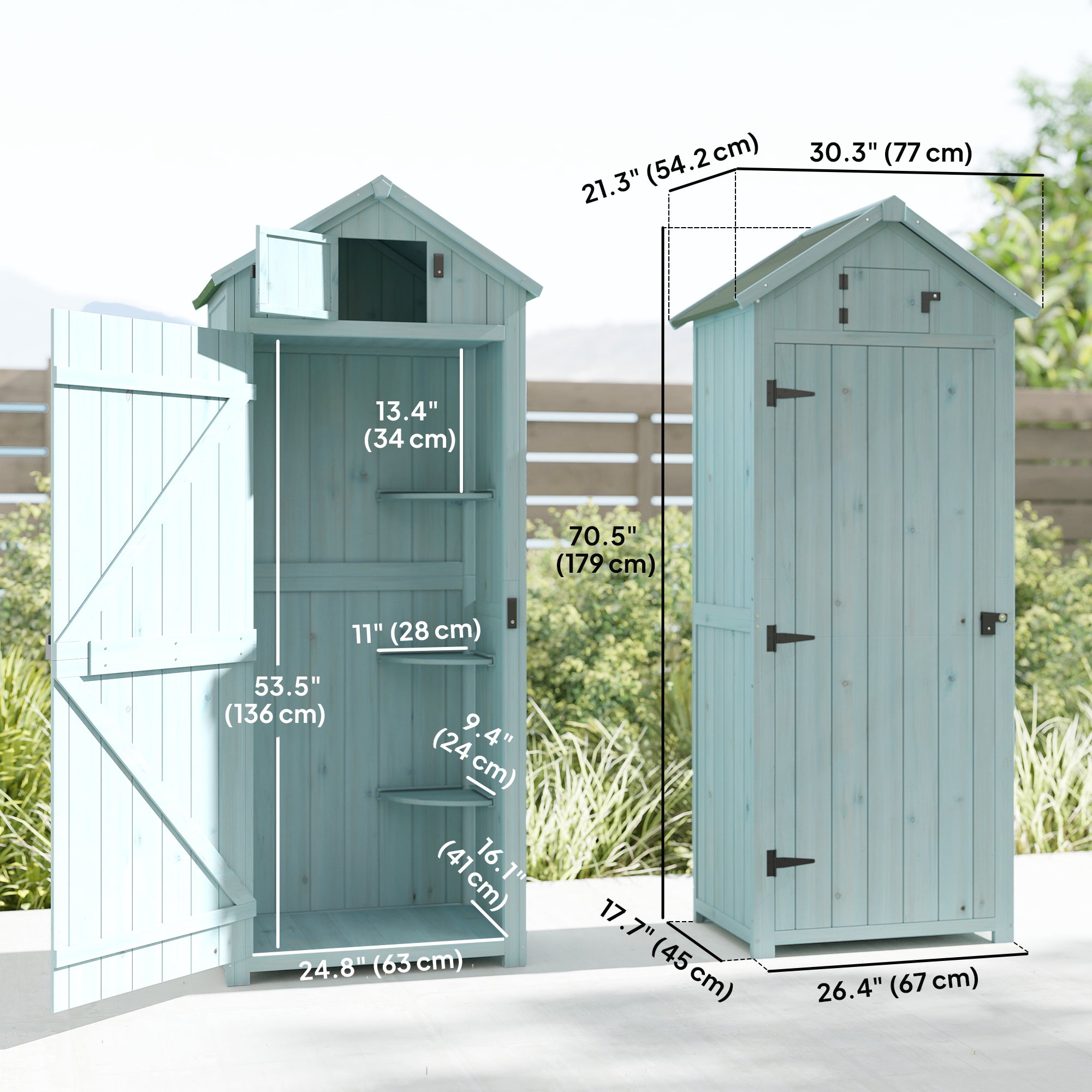 Wooden Garden Storage Shed - 71" Outdoor Tool Cabinet Blue-Patio & Garden > Lawn & Garden > Sheds > Outdoor Storage Cabinet-DECOROLALA