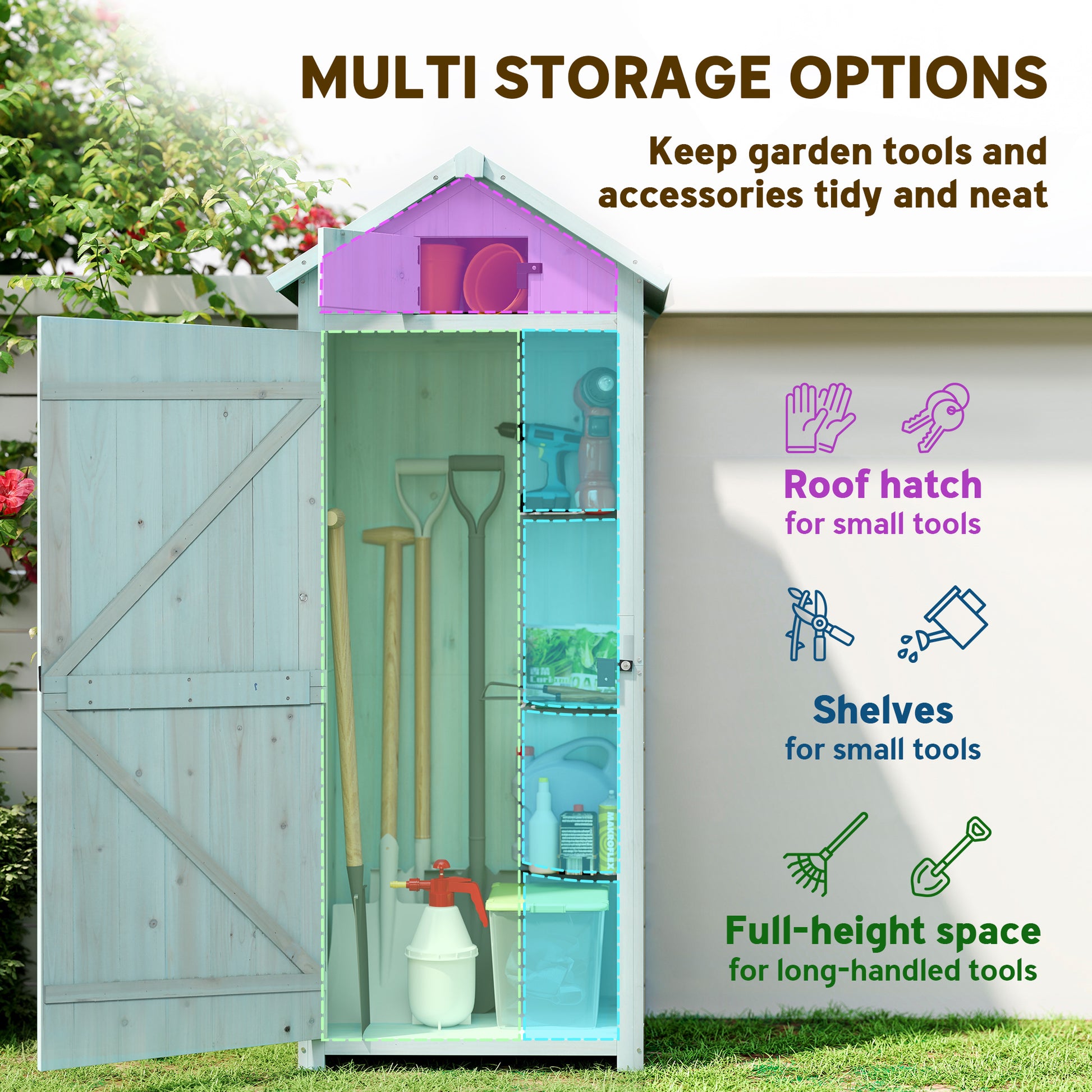 Wooden Garden Storage Shed - 71" Outdoor Tool Cabinet Blue-Patio & Garden > Lawn & Garden > Sheds > Outdoor Storage Cabinet-DECOROLALA