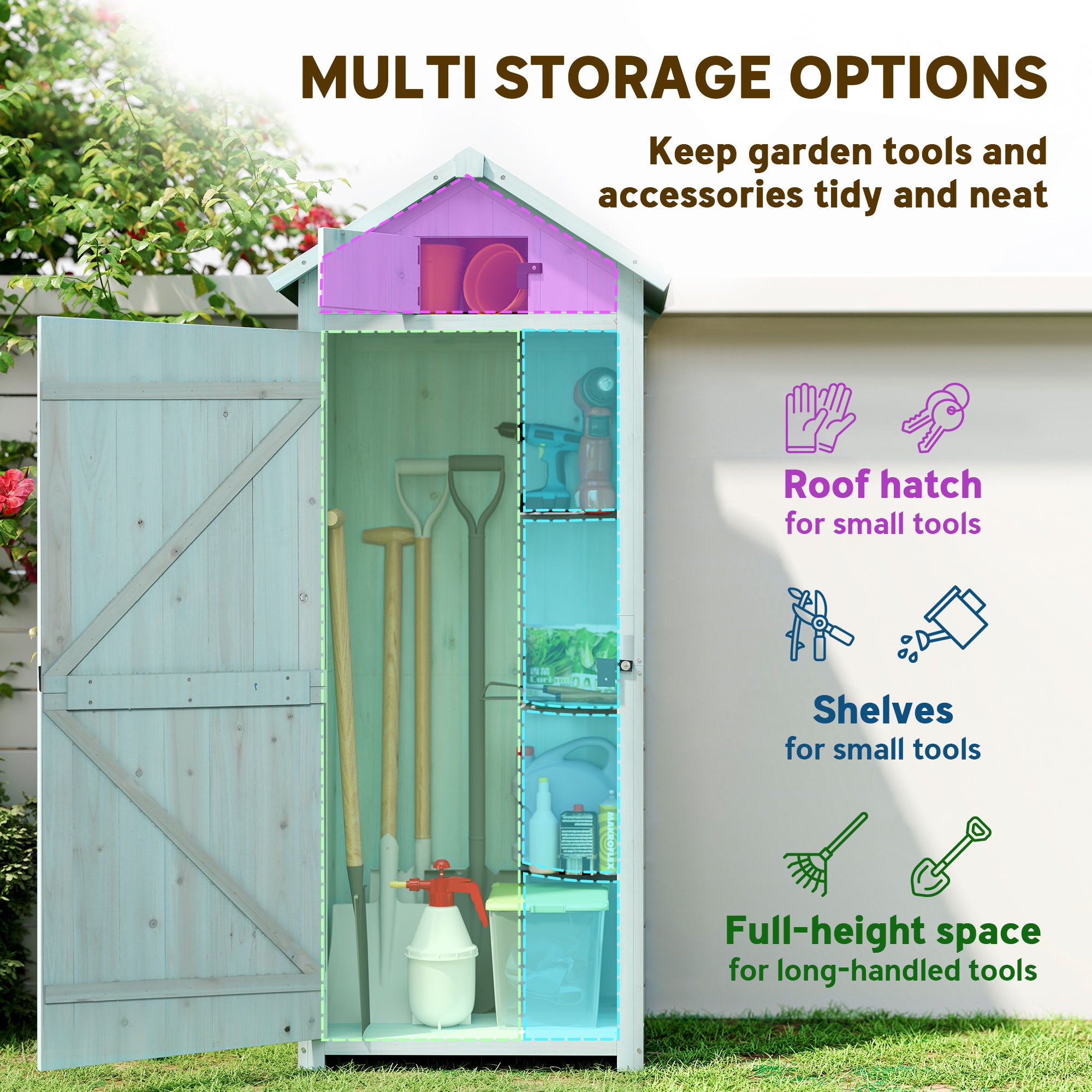 Wooden Garden Storage Shed - 71" Outdoor Tool Cabinet Blue-Patio & Garden > Lawn & Garden > Sheds > Outdoor Storage Cabinet-DECOROLALA