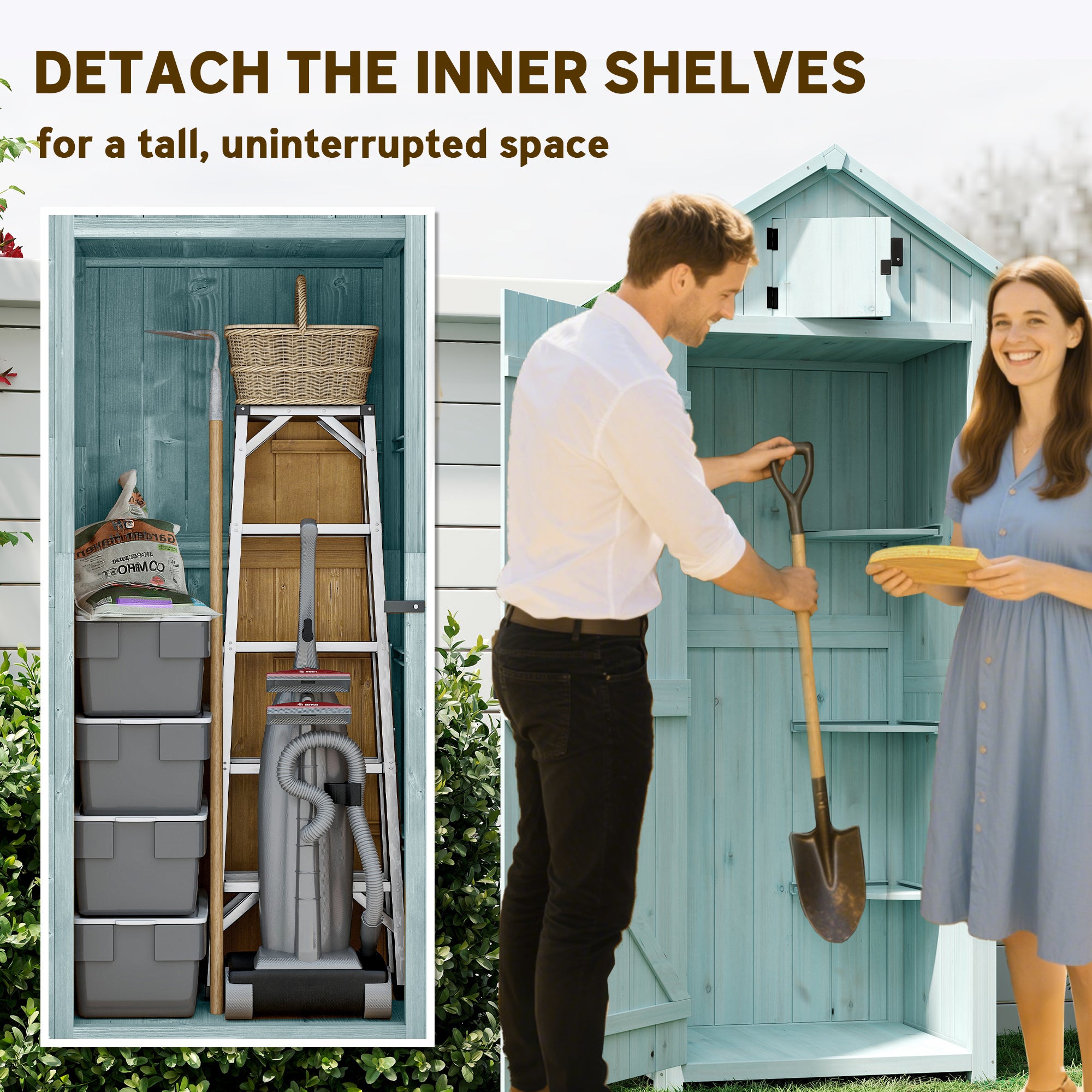Wooden Garden Storage Shed - 71" Outdoor Tool Cabinet Blue-Patio & Garden > Lawn & Garden > Sheds > Outdoor Storage Cabinet-DECOROLALA