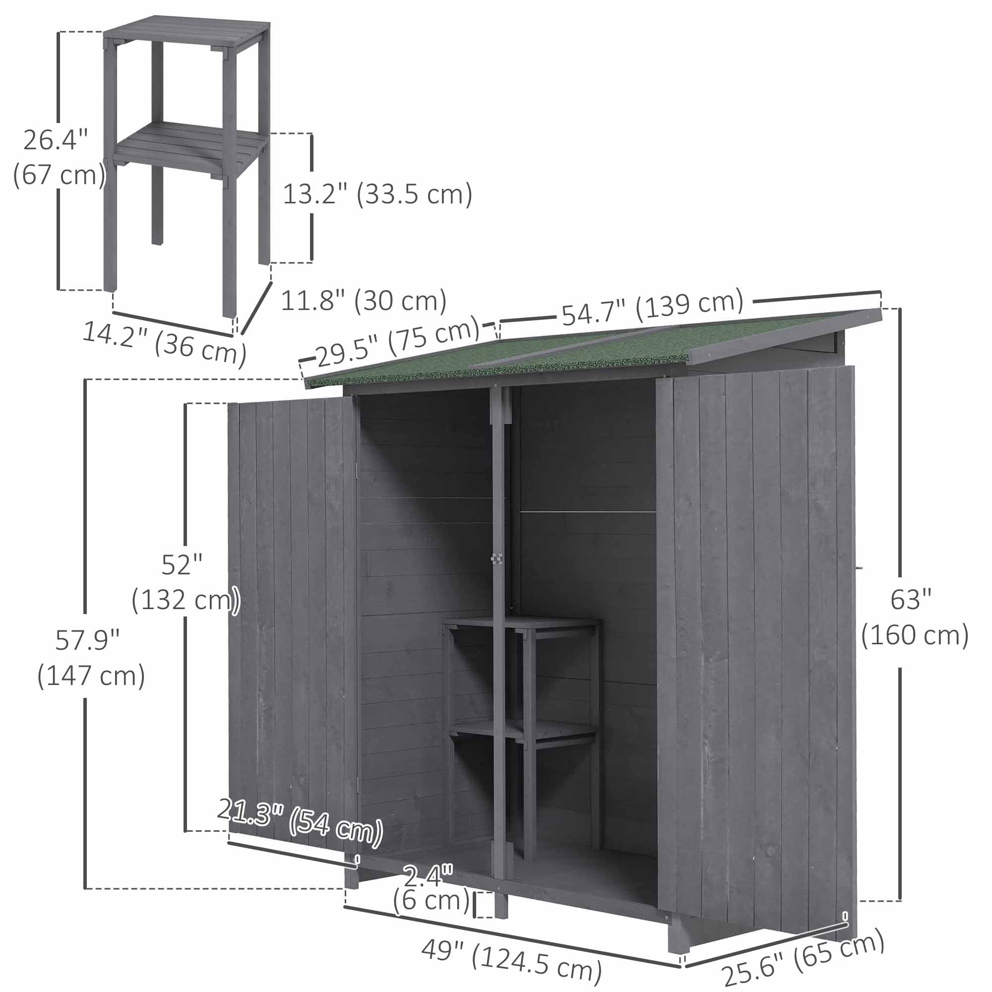 Wooden Garden Storage Shed - Green and Grey 55"L-Patio & Garden > Lawn & Garden > Sheds-DECOROLALA