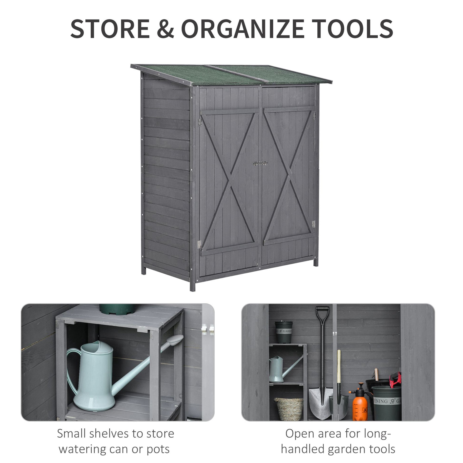 Wooden Garden Storage Shed - Green and Grey 55"L-Patio & Garden > Lawn & Garden > Sheds-DECOROLALA