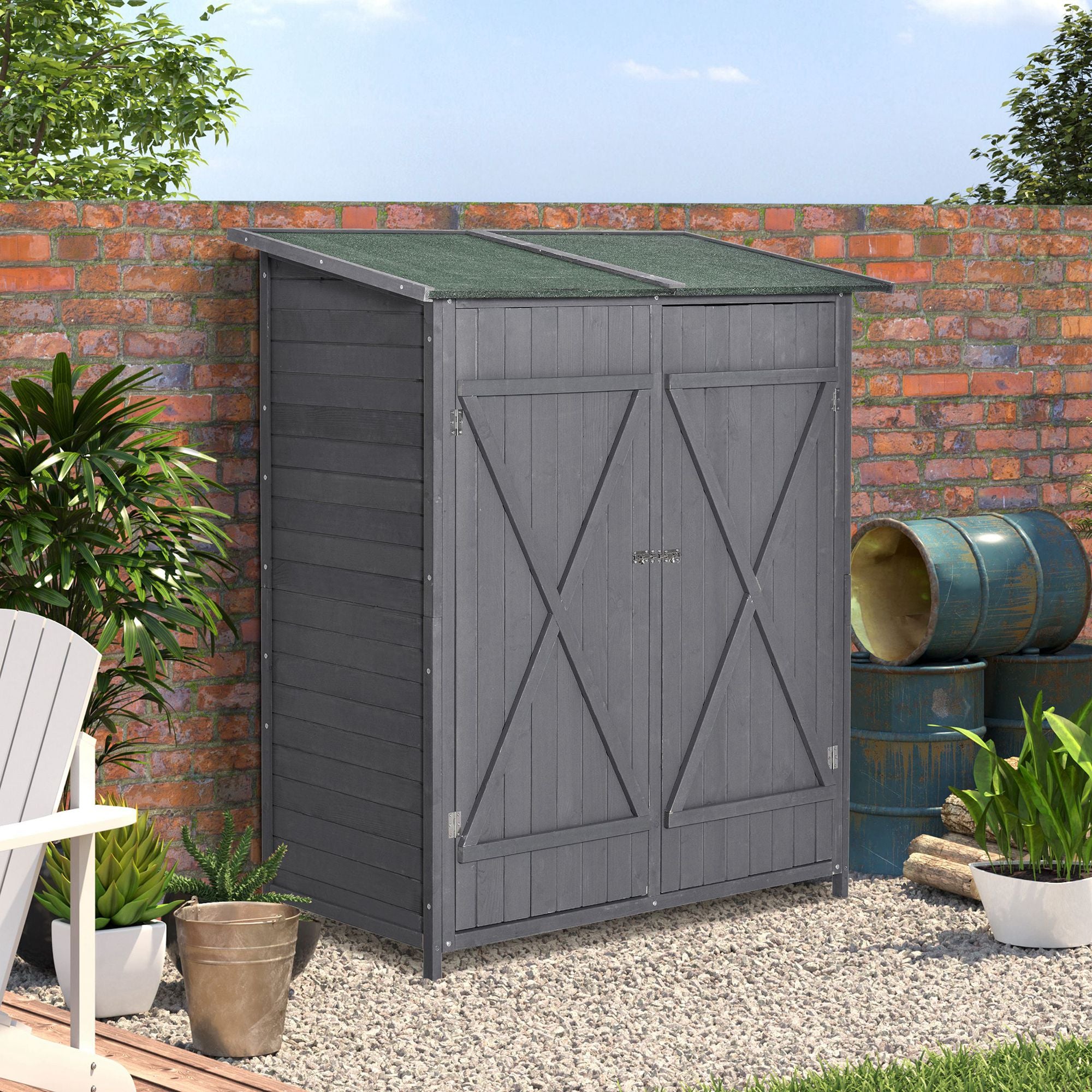 Wooden Garden Storage Shed - Green and Grey 55"L-Patio & Garden > Lawn & Garden > Sheds-DECOROLALA